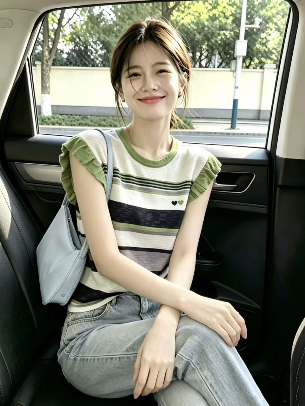 한 부서 부드러운 바람 배색 스트라이프 Feifei 소매 짠 셔츠 여성 고유 한 아름다운 2026 여름 다용도 아름다운 맨위 이미지 3