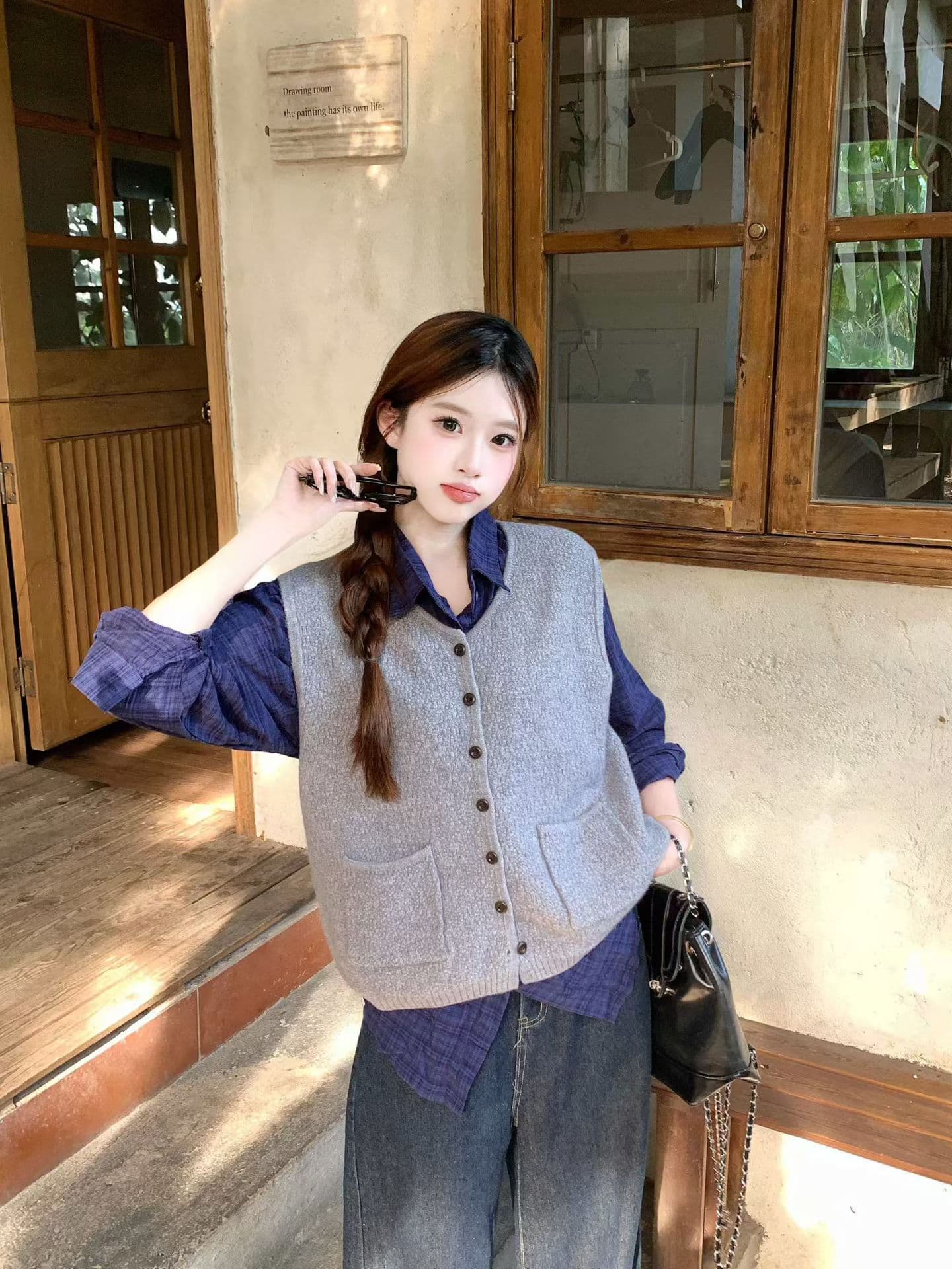 조끼 여자 가을 겨울 새로운 한국 스타일 루즈핏 단색 싱글 줄 버튼 보온 민소매 인사이드 가져 가라. 조끼 어깨 조끼 재킷 상세 이미지 2