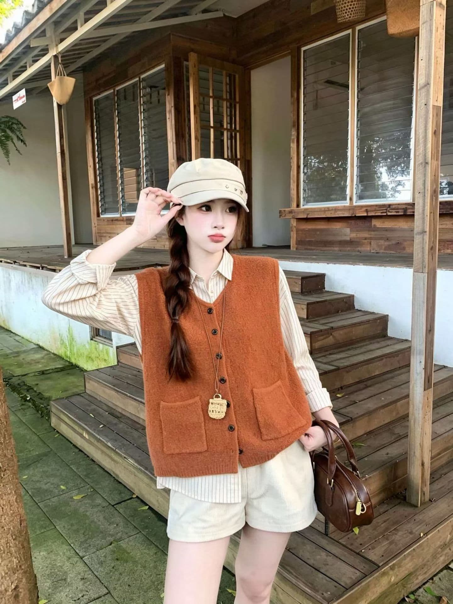 조끼 여자 가을 겨울 새로운 한국 스타일 루즈핏 단색 싱글 줄 버튼 보온 민소매 인사이드 가져 가라. 조끼 어깨 조끼 재킷 상세 이미지 4