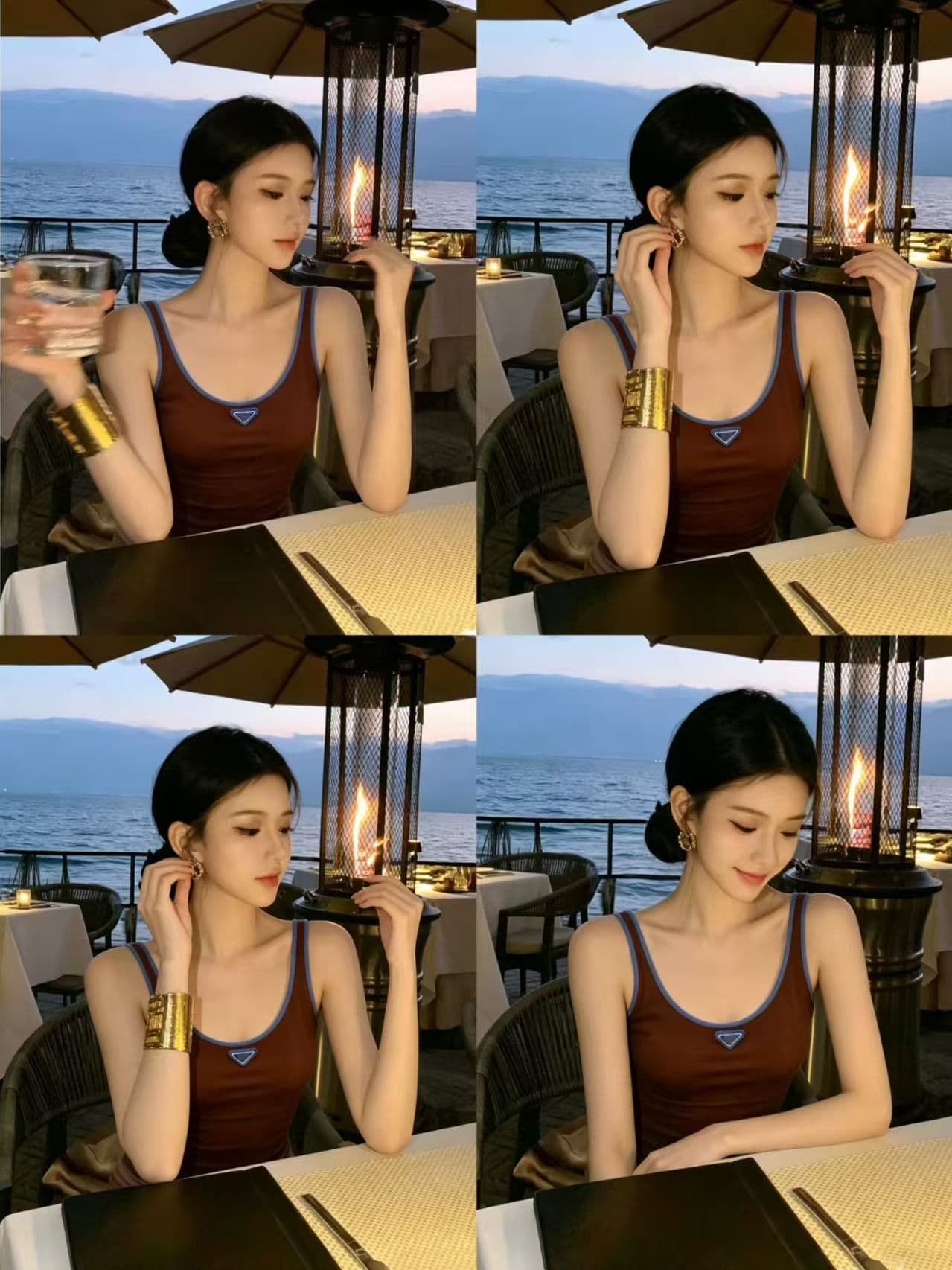 아메리칸 삼각형 표준 배색 와이드 어깨끈 슬립 여성 여름 새로운 핫걸 바람 몸매 가꾸기 슬림해 보이는 조끼 상세 이미지 2
