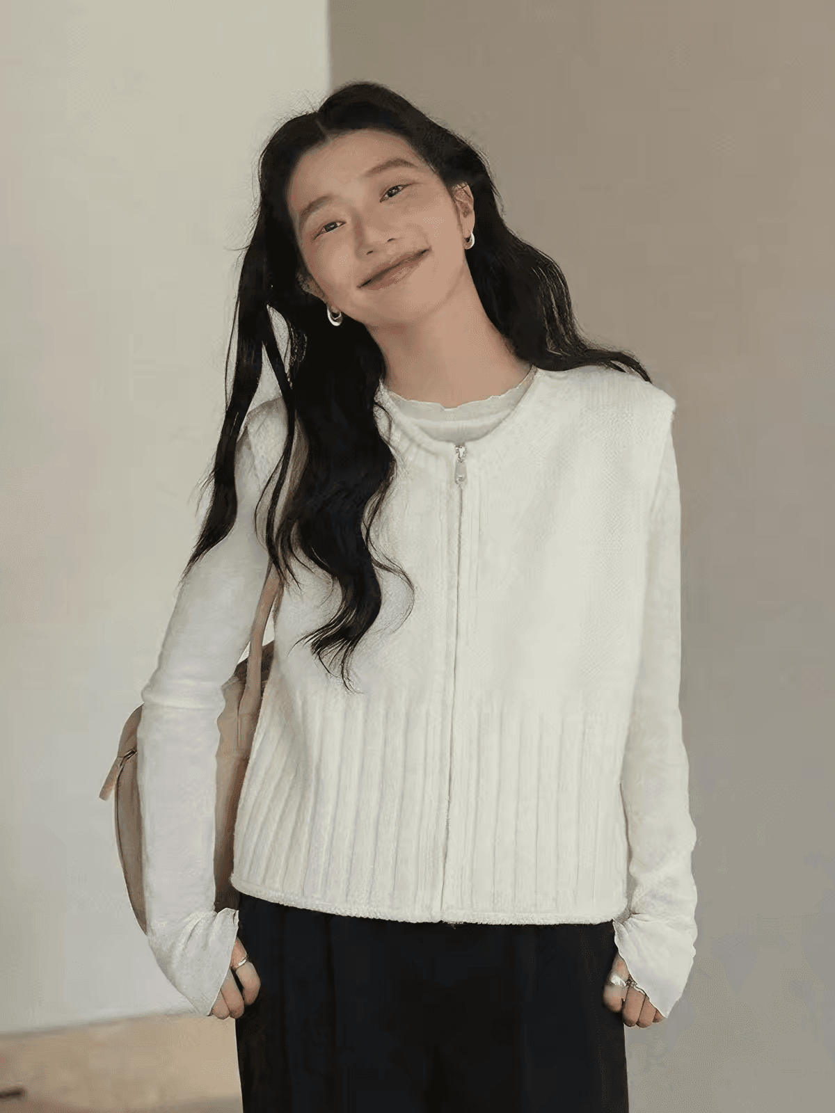 파란색 니트 지퍼 베스트 조끼 여성 2026 이른 가을 새로운 자이언트 잘 생긴 스택 착용 조끼 한 부서 외출용 맨위 상세 이미지 3