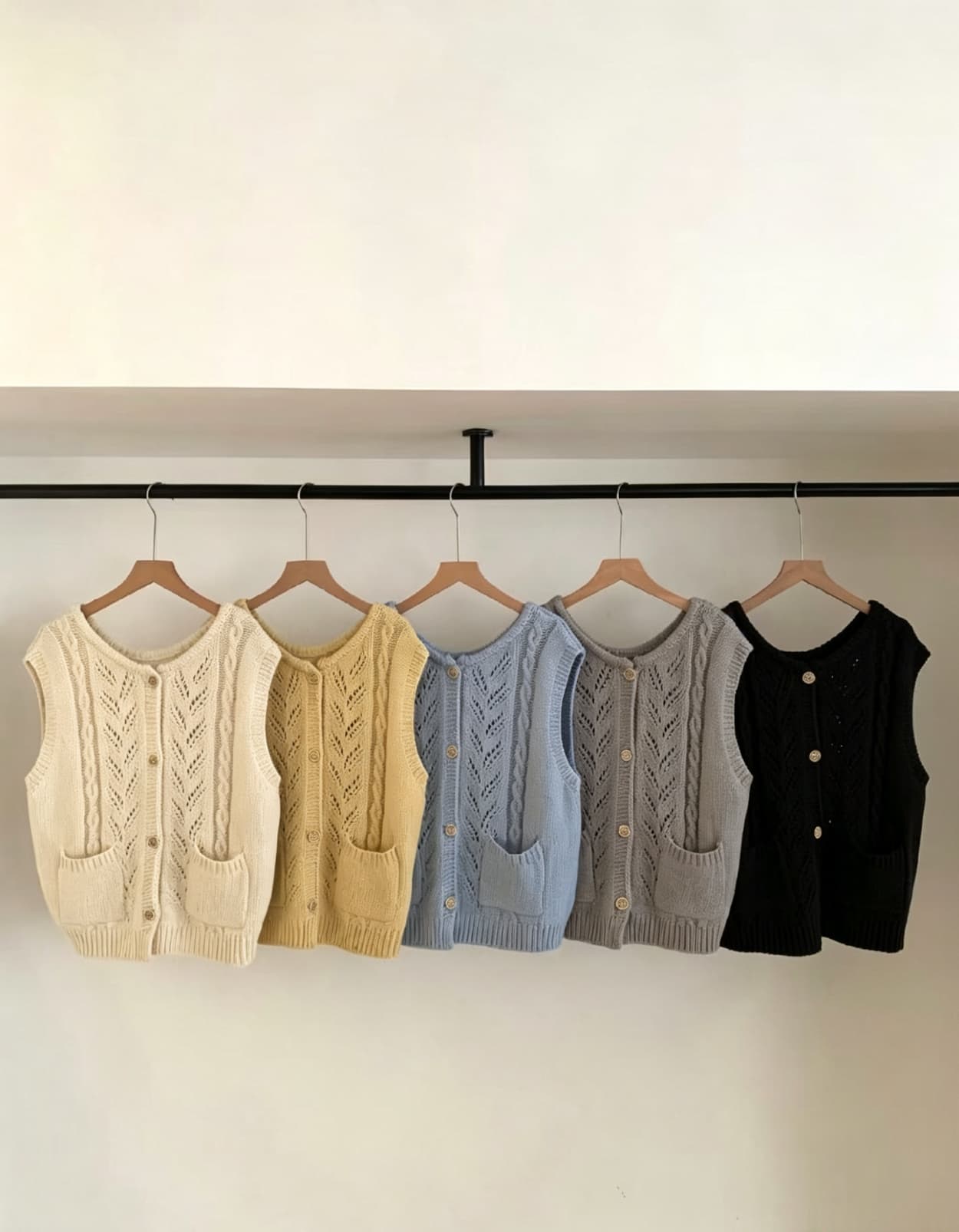 한 부서 디자인 센스 홀로우 아웃 트위스트 꽃 전후 둘 착용 자수 니트 오픈 가디건 조끼 여자 스택 착용 다용도 스웨터 조끼 상세 이미지 1