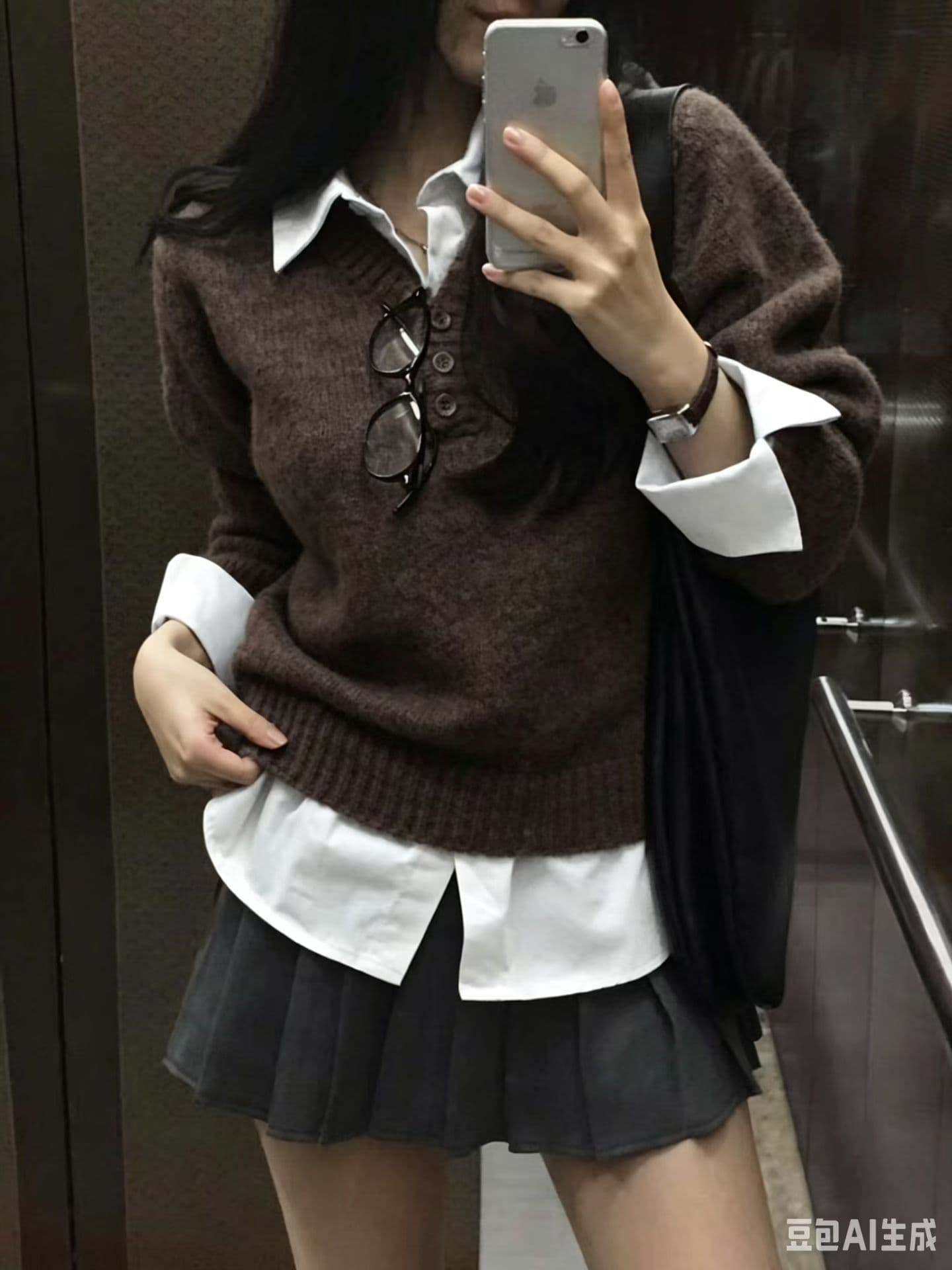 이른 가을 페이크 레이어드 POLO 칼라 학원 스타일 연령 감소 스웨터 여성 의류 한 부서 루즈핏 니트 스웨터 프랑스식 Chic 맨위 상세 이미지 4