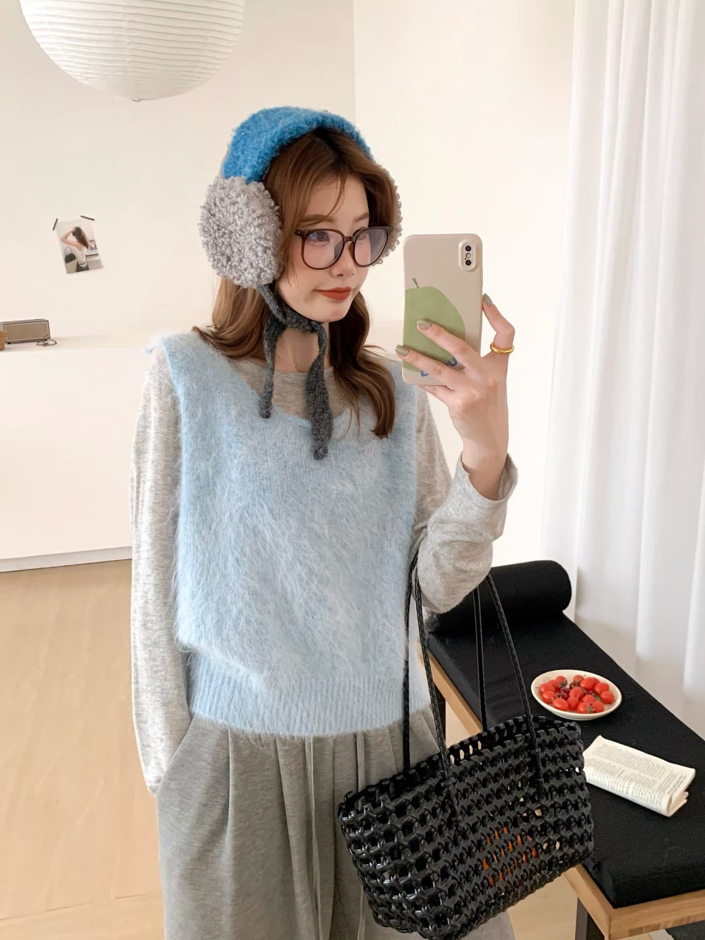 한 부서 달콤함 라운드 넥 부드러운 찹쌀 니트 조끼 여자 2025 이른 가을 학원 스타일 느긋한 스택 착용 어깨 조끼 스웨터 상세 이미지 3