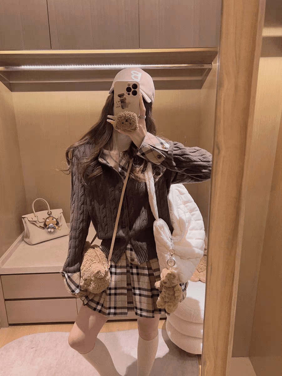 프랑스식 카키 색 페이크 레이어드 꽈배기 니트 오픈 가디건 여성 겨울 캐주얼 디자인 센스 몸매 가꾸기 슬림해 보이는 다용도 맨위 상세 이미지 5