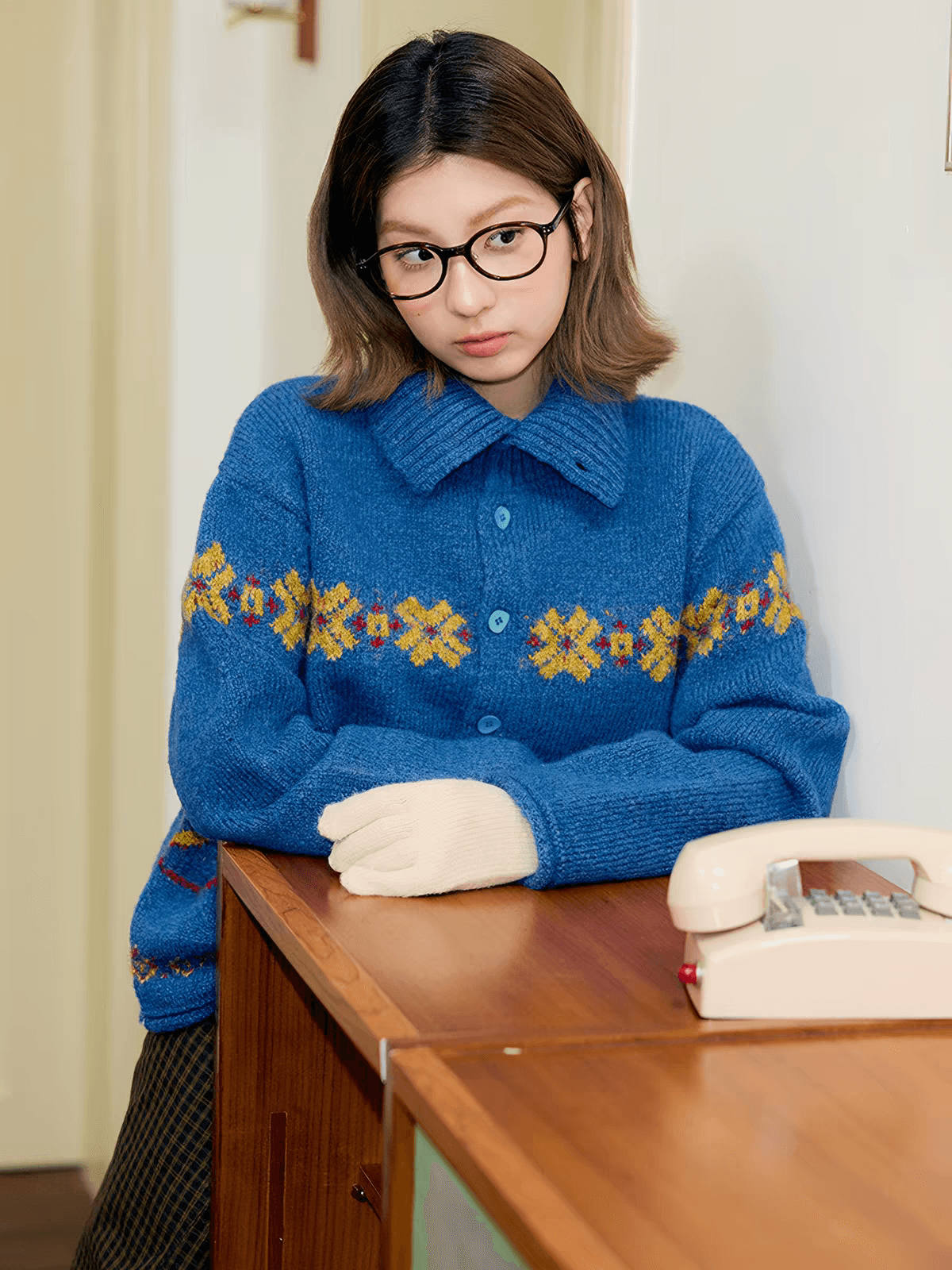 프랑스식 고급 센스 작은 말 자카드 니트 오픈 가디건 스웨터 여자 가을 루즈핏 슬림해 보이는 다용도 파란색 맨위 재킷 상세 이미지 2