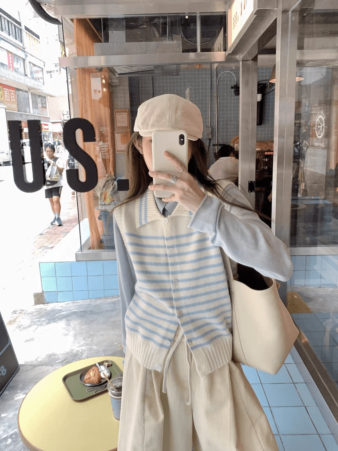 ff blue 화이트 연인 바다 소금 우유 블루 저항 올린 사람 : 공 양 플러시 스트라이프 폴로 칼라 베스트 조끼 니트 티셔츠 상세 이미지 2