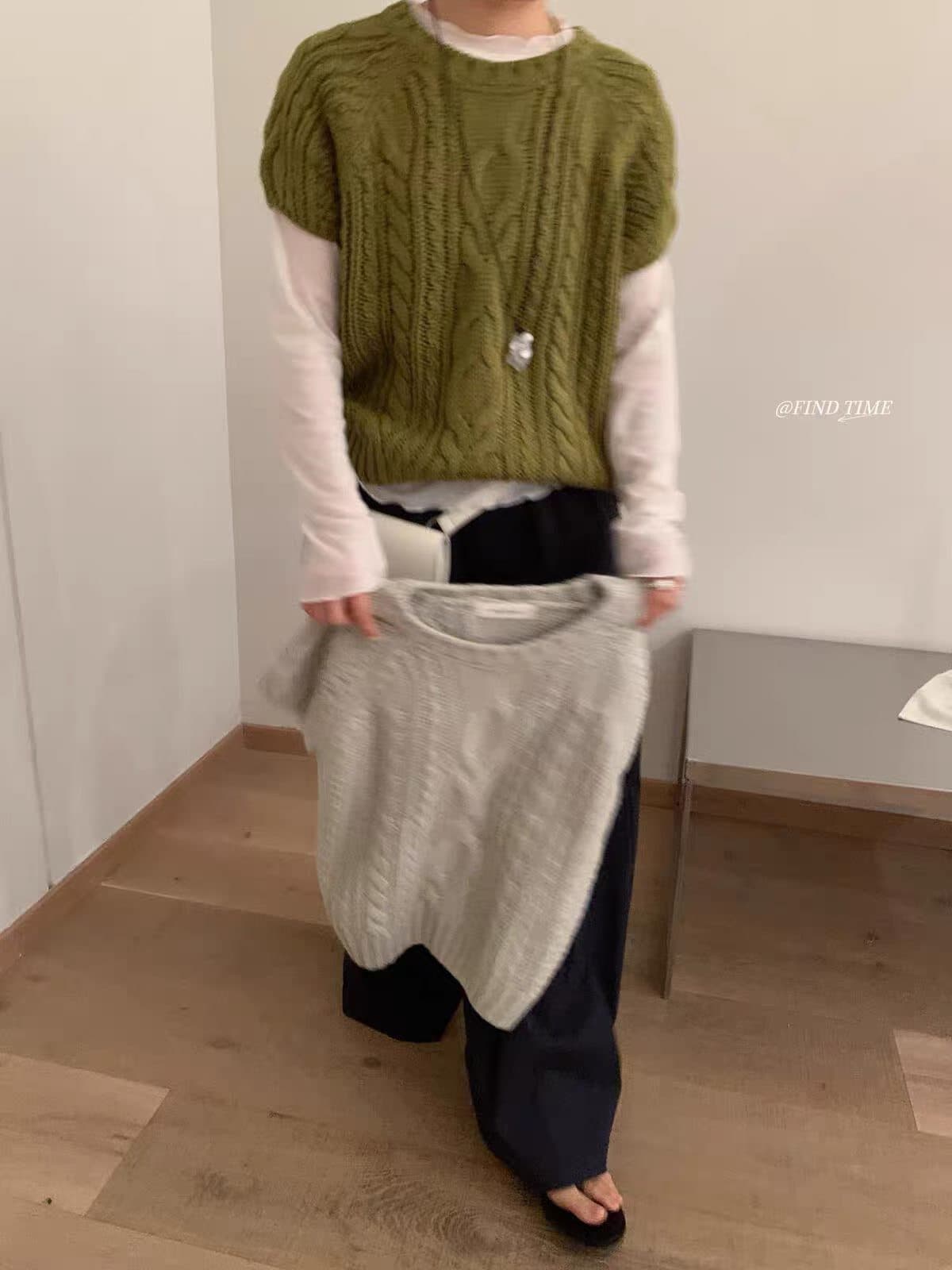 한 부서 작은 대중 레트로 마 무늬 반팔 니트 베스트 조끼 여성 이른 가을 새로운 루즈핏 스택 착용 스웨터 맨위 상세 이미지 9