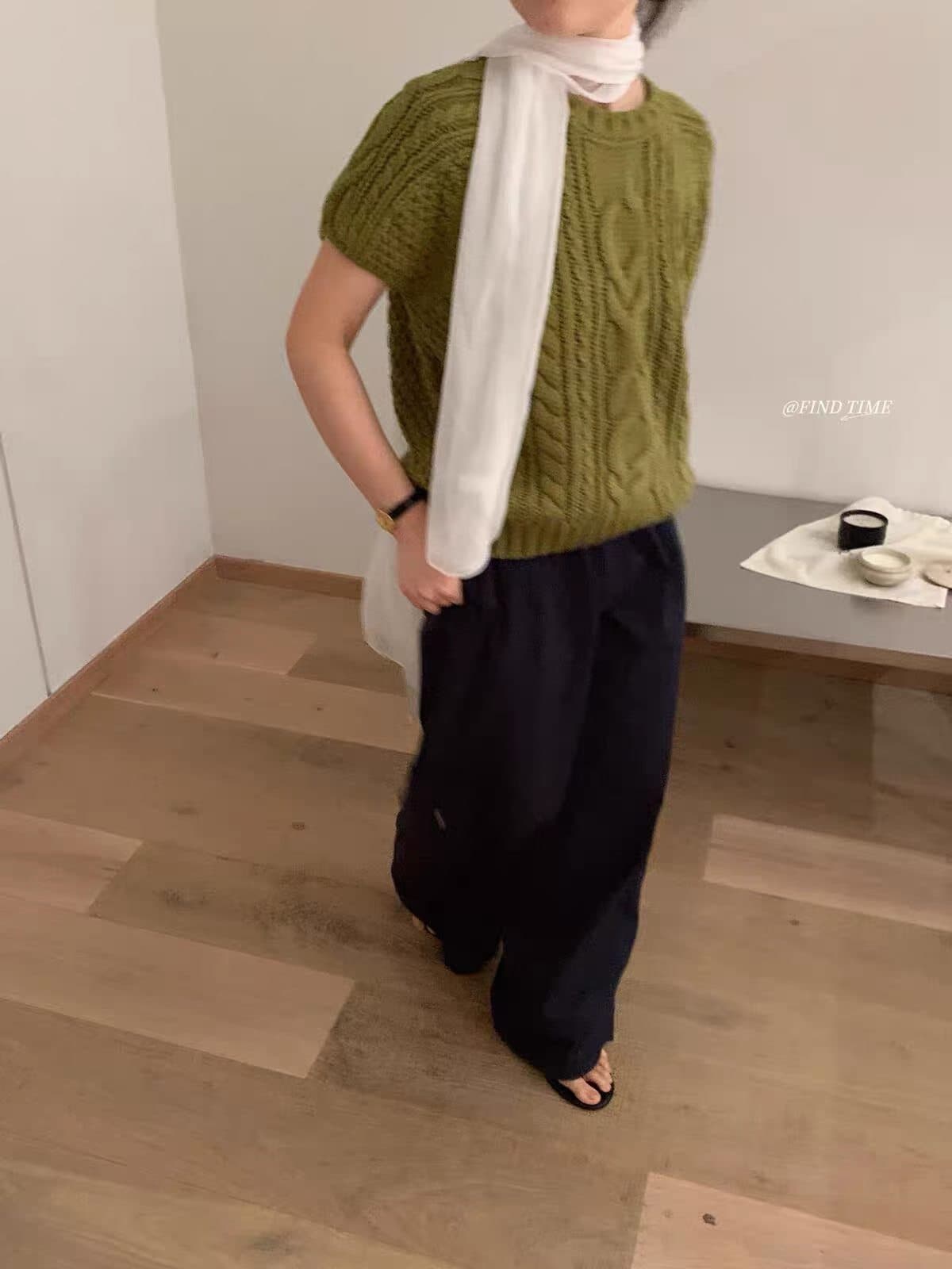 한 부서 작은 대중 레트로 마 무늬 반팔 니트 베스트 조끼 여성 이른 가을 새로운 루즈핏 스택 착용 스웨터 맨위 상세 이미지 10