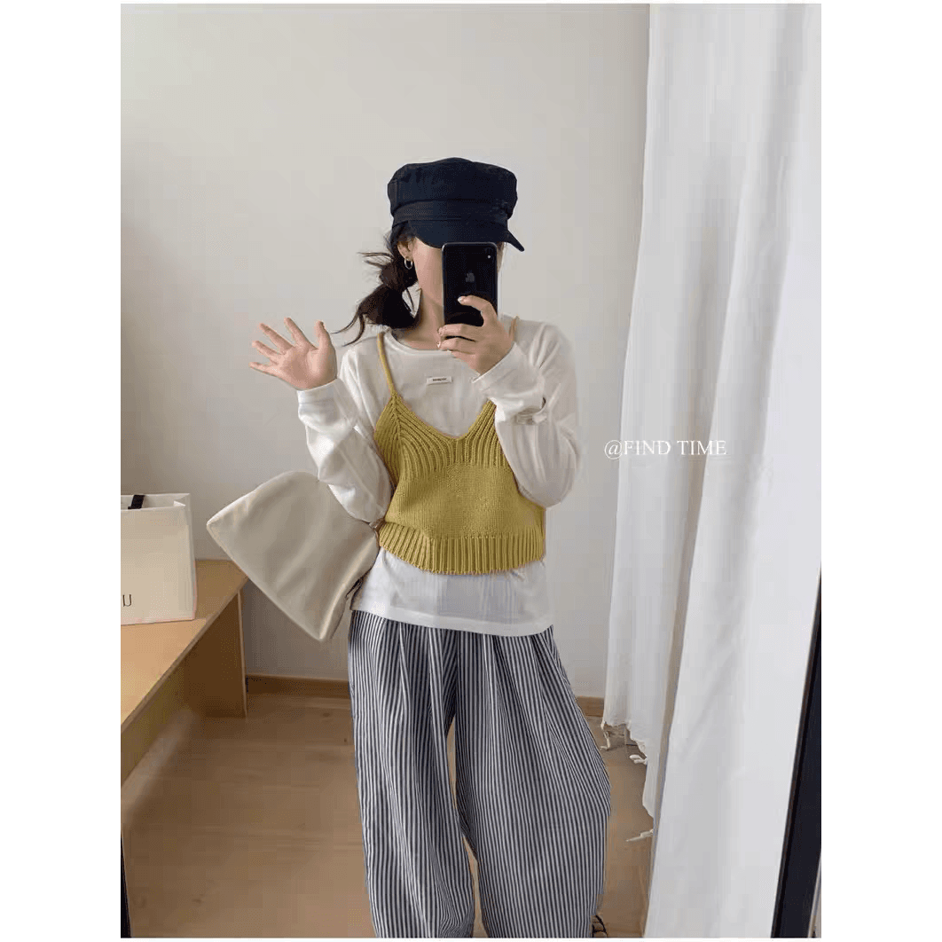 이른 가을 새로운 20 양모 뒤로 레이스업 니트 슬립 조끼 스택 착용 베스트 ins 소녀 귀여운 디자인 센스 이미지 5
