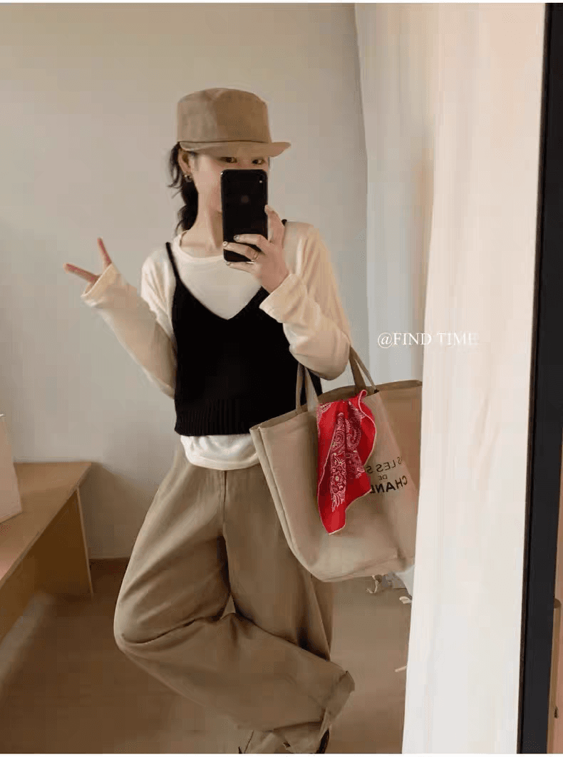 이른 가을 새로운 20 양모 뒤로 레이스업 니트 슬립 조끼 스택 착용 베스트 ins 소녀 귀여운 디자인 센스 상세 이미지 7