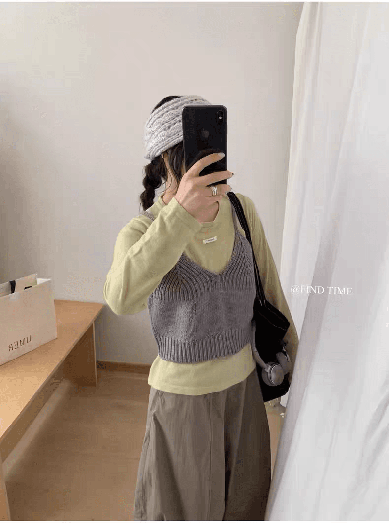 이른 가을 새로운 20 양모 뒤로 레이스업 니트 슬립 조끼 스택 착용 베스트 ins 소녀 귀여운 디자인 센스 상세 이미지 10
