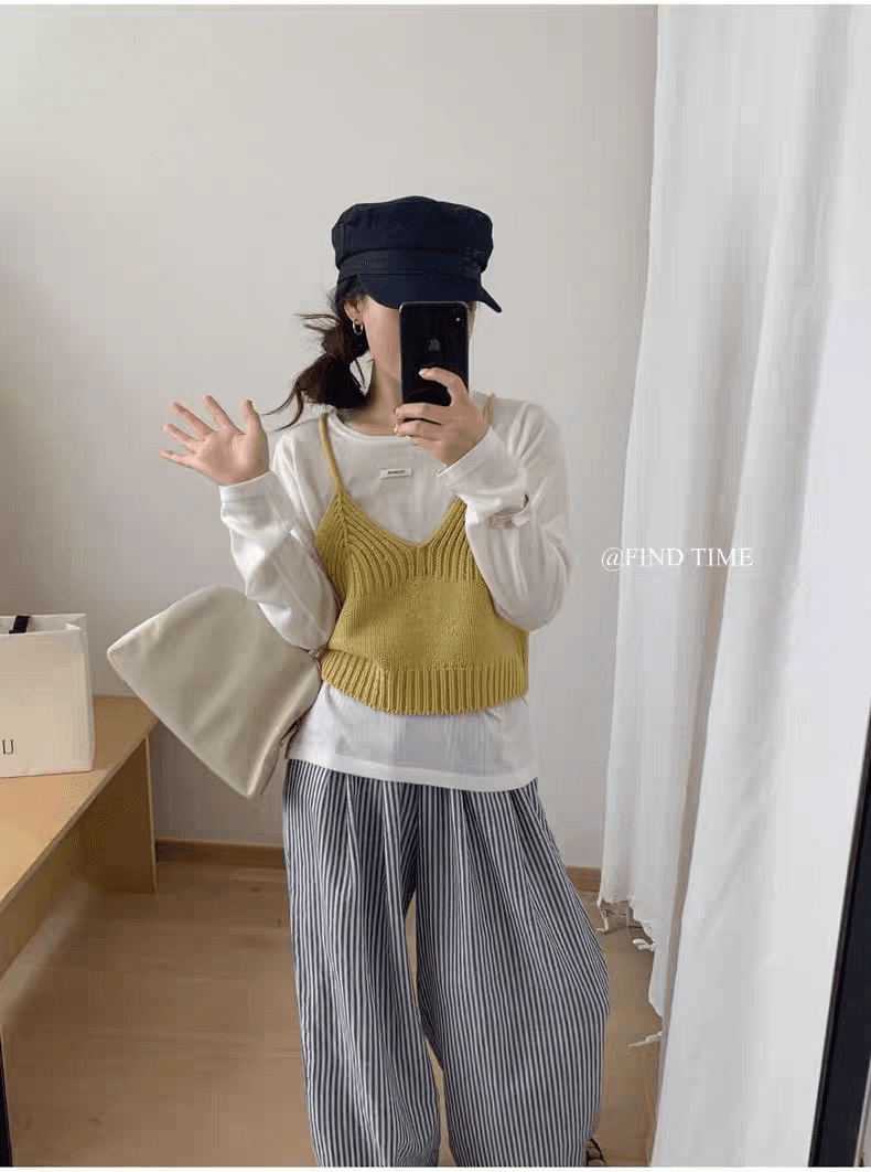 이른 가을 새로운 20 양모 뒤로 레이스업 니트 슬립 조끼 스택 착용 베스트 ins 소녀 귀여운 디자인 센스 상세 이미지 13