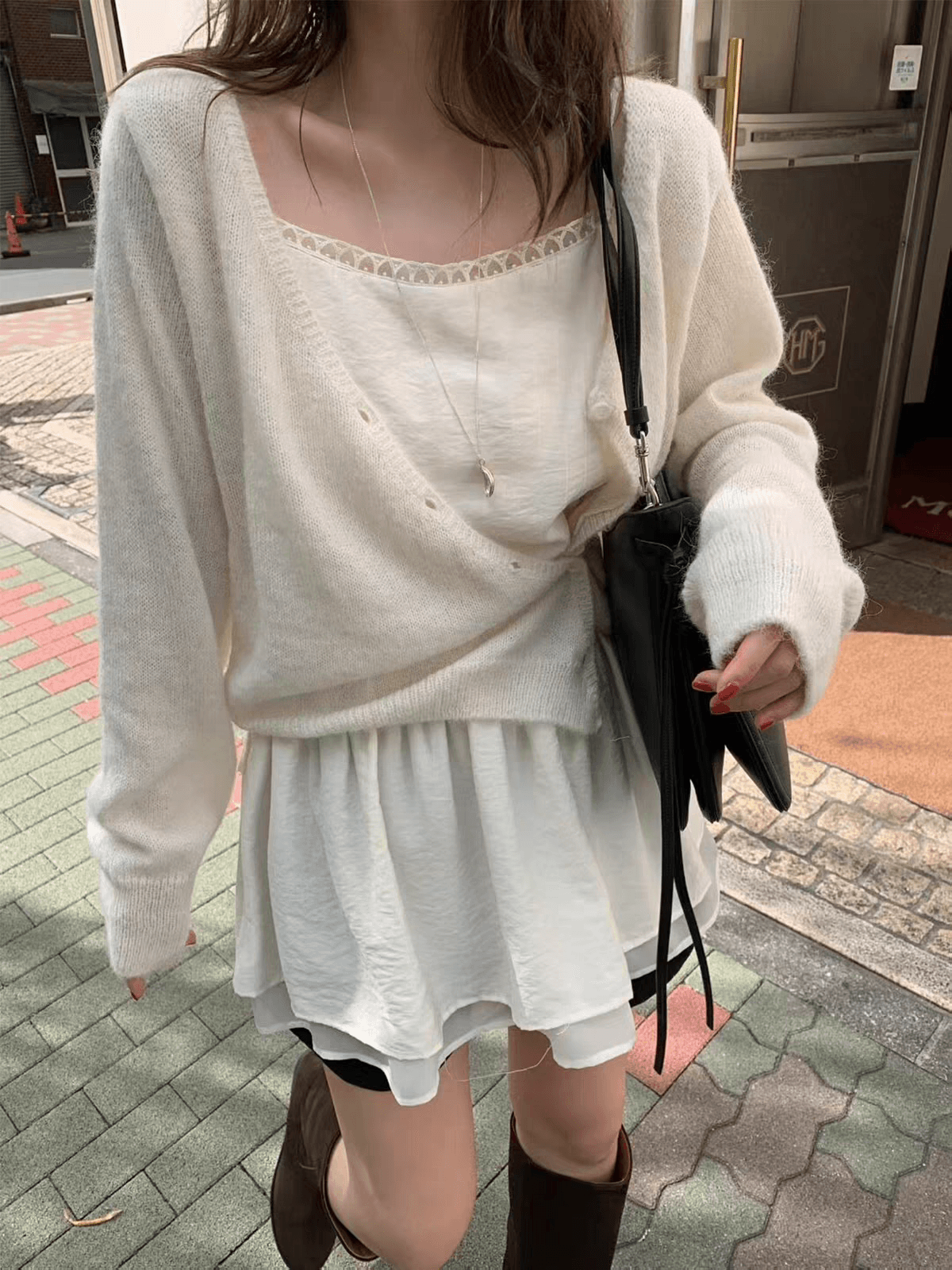 한국 chic 가을 프랑스식 부드러운 바람이 아닙니다. 규칙 부서 버클 다용도 긴팔 부드러운 찹쌀 니트 스웨터 스웨터 여성 코트 상세 이미지 2
