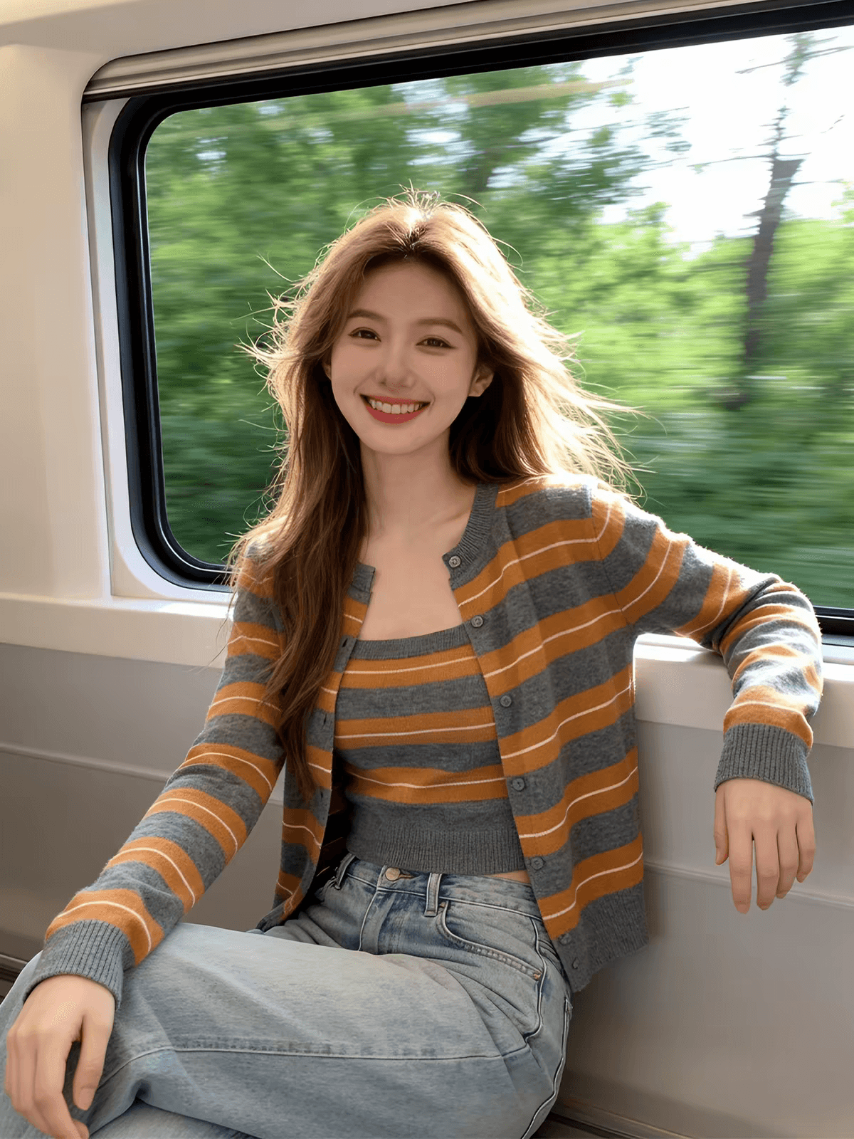 한 부서 주황색 스트라이프 스택 착용 니트 오픈 가디건 여성 조기 가을 디자인 센스 스웨터 코트 외부 가져 가라. 두 조각 스타일 맨위 상세 이미지 3