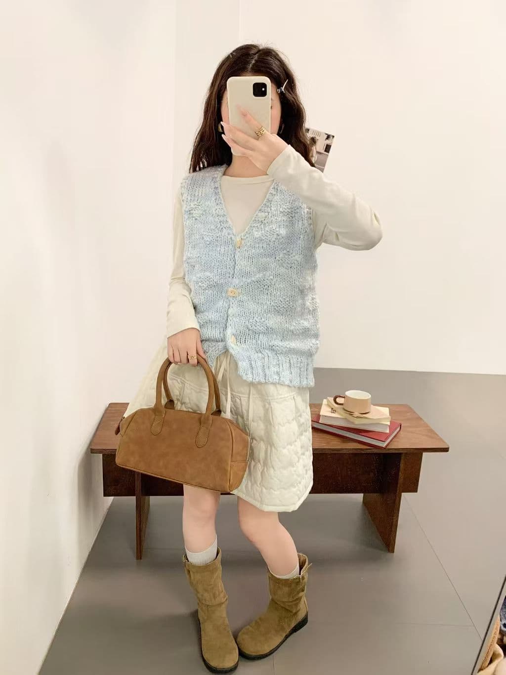 한 부서 부드러운 달콤함 마술 색상 실 V넥 니트 오픈 가디건 여성 가을 겨울 와이드 부드러운 찹쌀 베스트 조끼 외부 잡아라. 의류 상세 이미지 2