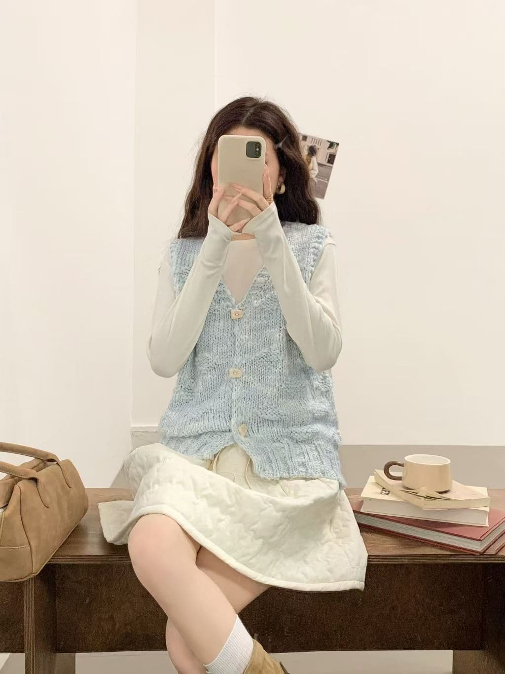 한 부서 부드러운 달콤함 마술 색상 실 V넥 니트 오픈 가디건 여성 가을 겨울 와이드 부드러운 찹쌀 베스트 조끼 외부 잡아라. 의류 상세 이미지 3