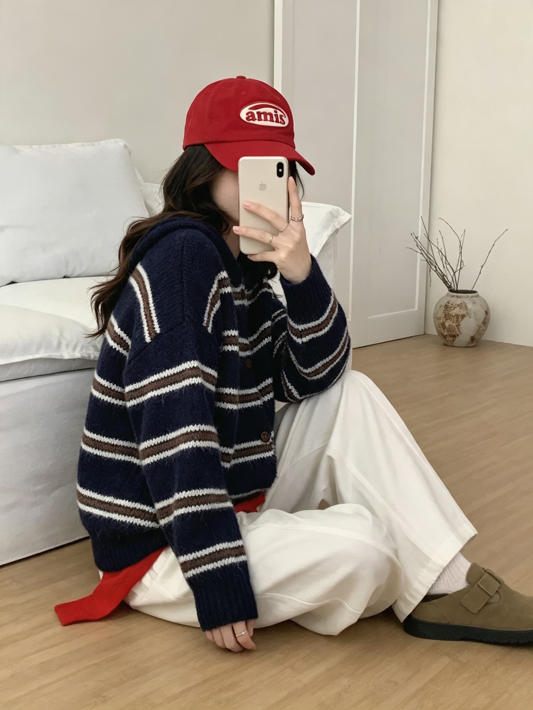 커피 색상 쇼트 스타일 후드 레이스업 스트라이프 양모 니트 오픈 가디건 2026 가을 겨울 새로운 스웨터 코트 한국 여성 의류 상세 이미지 7