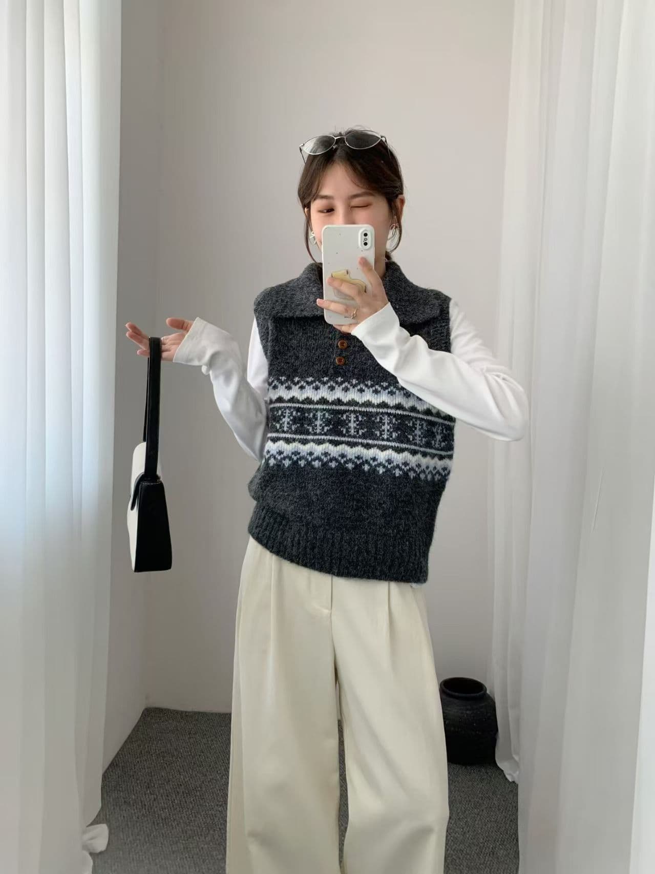 공정한 섬 POLO 칼라 조끼 여자 가을 겨울 2026 가을 새로운 와이드 부드러운 찹쌀 풀오버 니트 스웨터 베스트 맨위 상세 이미지 4