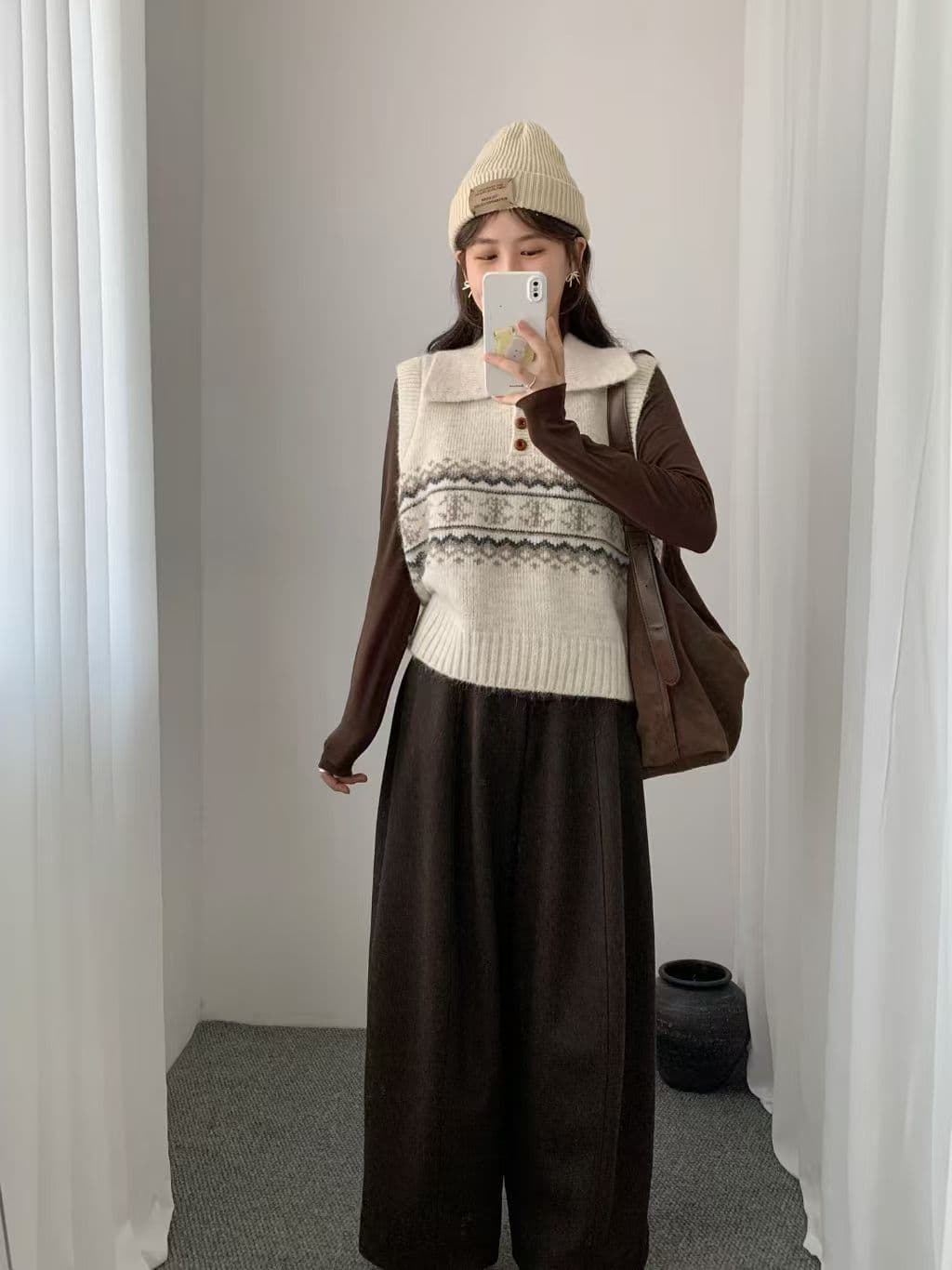 공정한 섬 POLO 칼라 조끼 여자 가을 겨울 2026 가을 새로운 와이드 부드러운 찹쌀 풀오버 니트 스웨터 베스트 맨위 상세 이미지 8