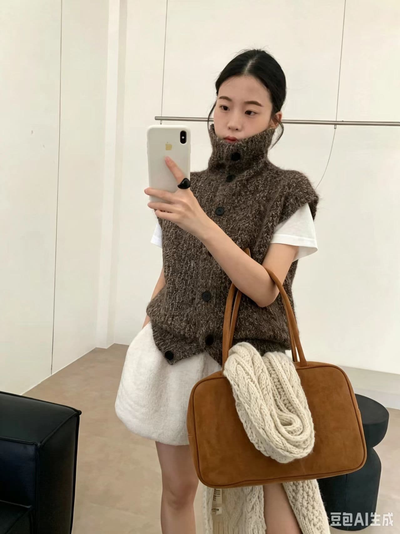 레트로 캐주얼 다용도 어깨 말뚝 더미 칼라 단추 스웨터 조끼 스택 착용 니트 조끼 여자 가을 겨울 외출용 맨위