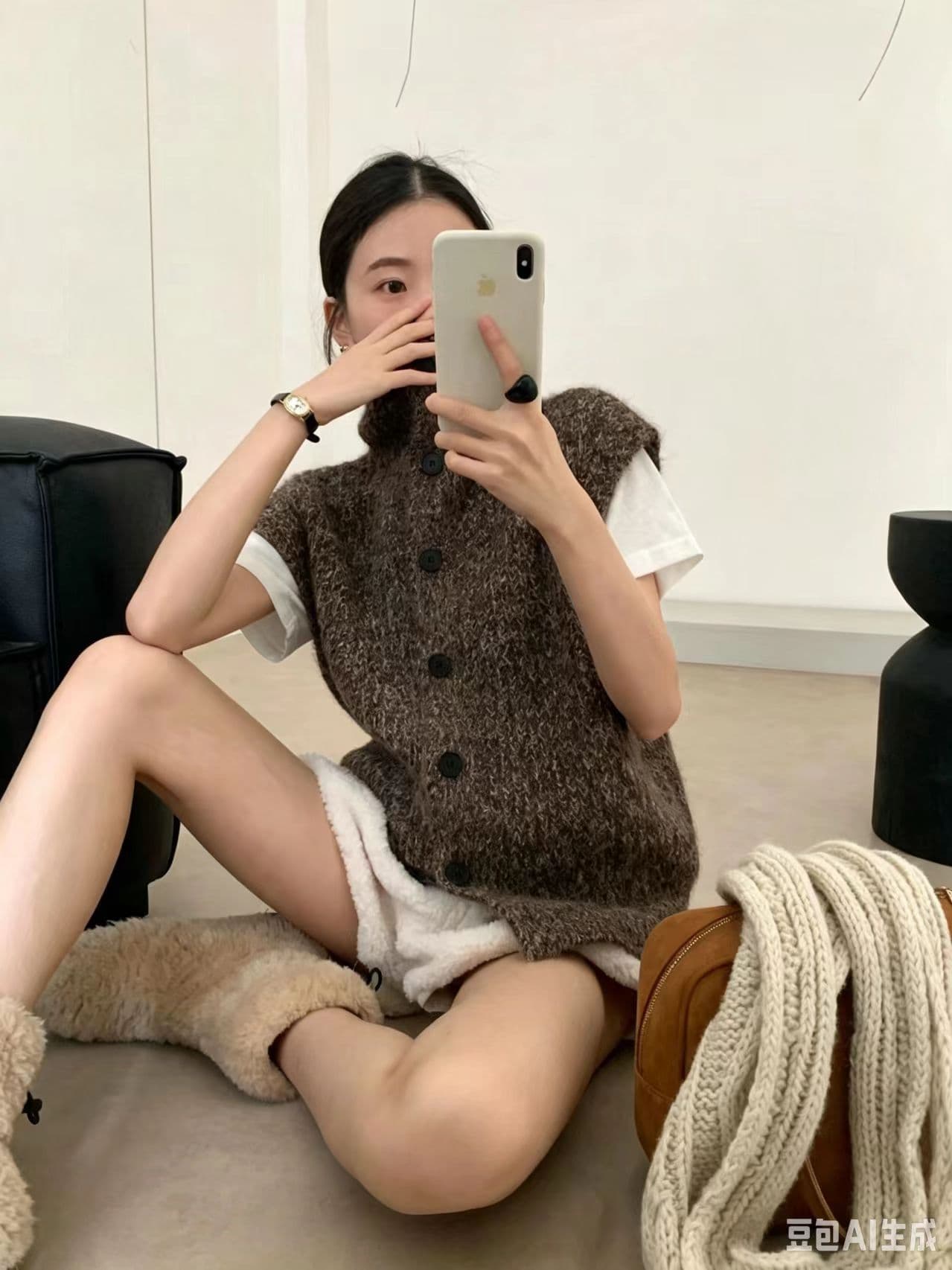 레트로 캐주얼 다용도 어깨 말뚝 더미 칼라 단추 스웨터 조끼 스택 착용 니트 조끼 여자 가을 겨울 외출용 맨위 상세 이미지 5