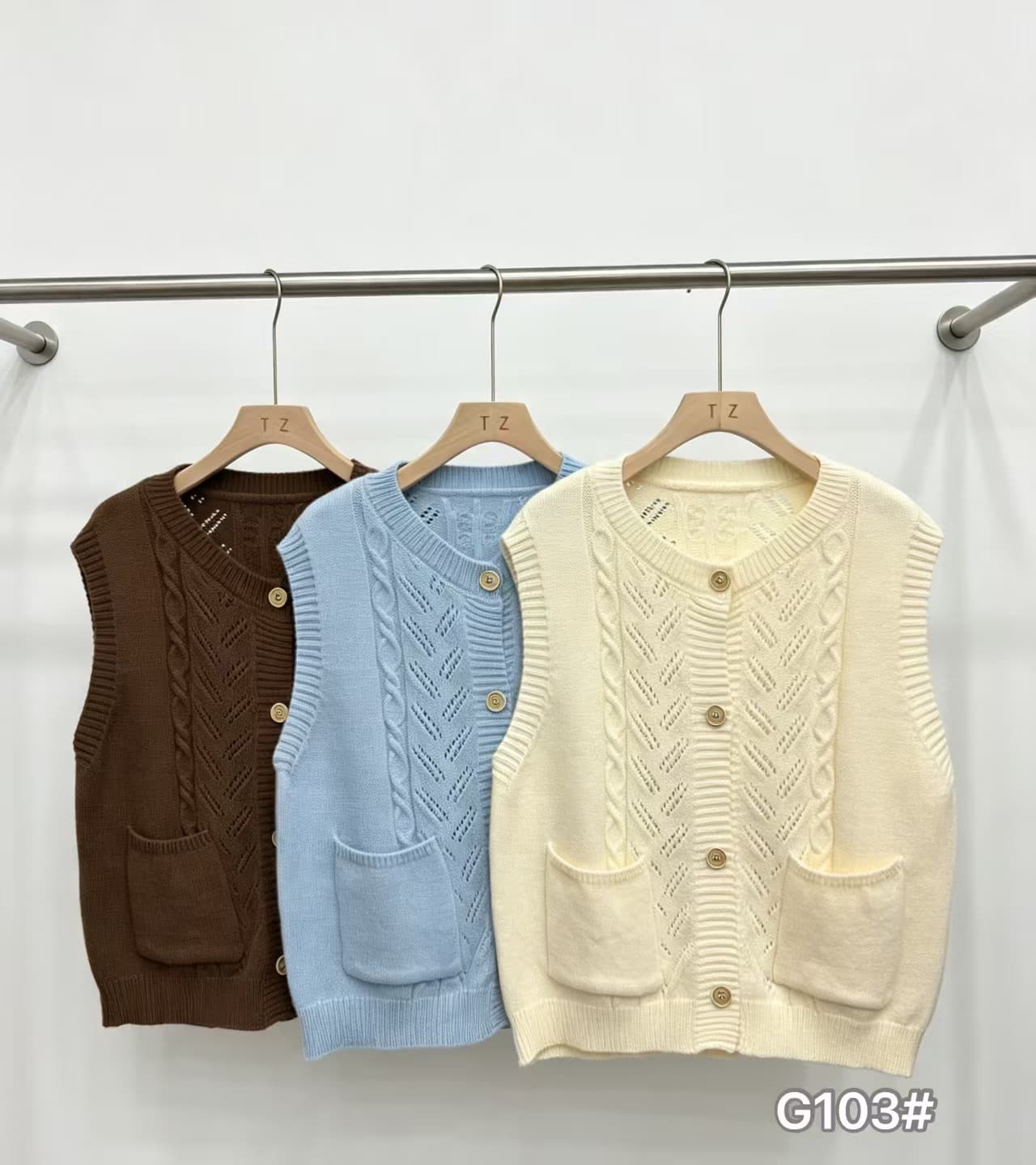 한 부서 디자인 센스 홀로우 아웃 트위스트 꽃 전후 둘 착용 자수 니트 오픈 가디건 조끼 여자 스택 착용 다용도 스웨터 조끼 이미지 4
