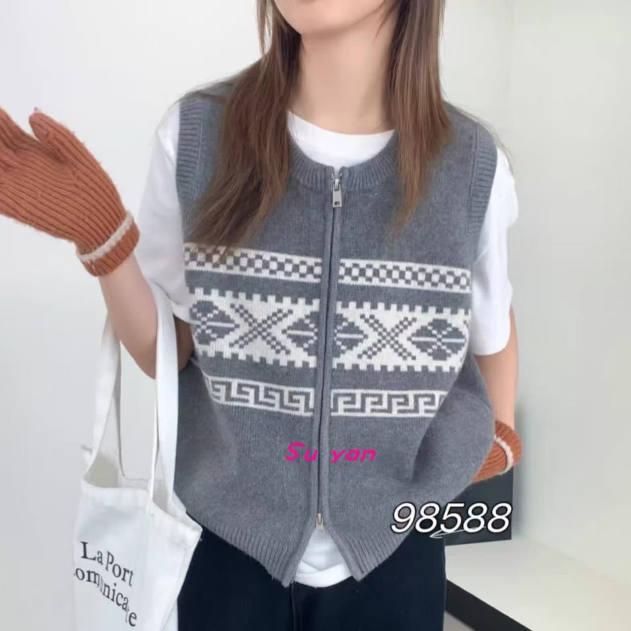 조끼 여자 가을 겨울 새로운 한국 스타일 루즈핏 패션 자카드 지퍼 보온 민소매 인사이드 가져 가라. 조끼 어깨 조끼 이미지 2