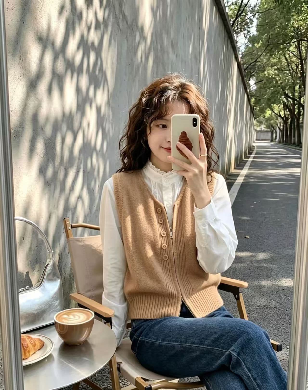 고급 센스 V넥 쇼트 스타일 니트 조끼 여자 회색 2026 새로운 이른 가을 출퇴근 한국 스타일 다용도 인사이드 잡아라. 의류 이미지 2