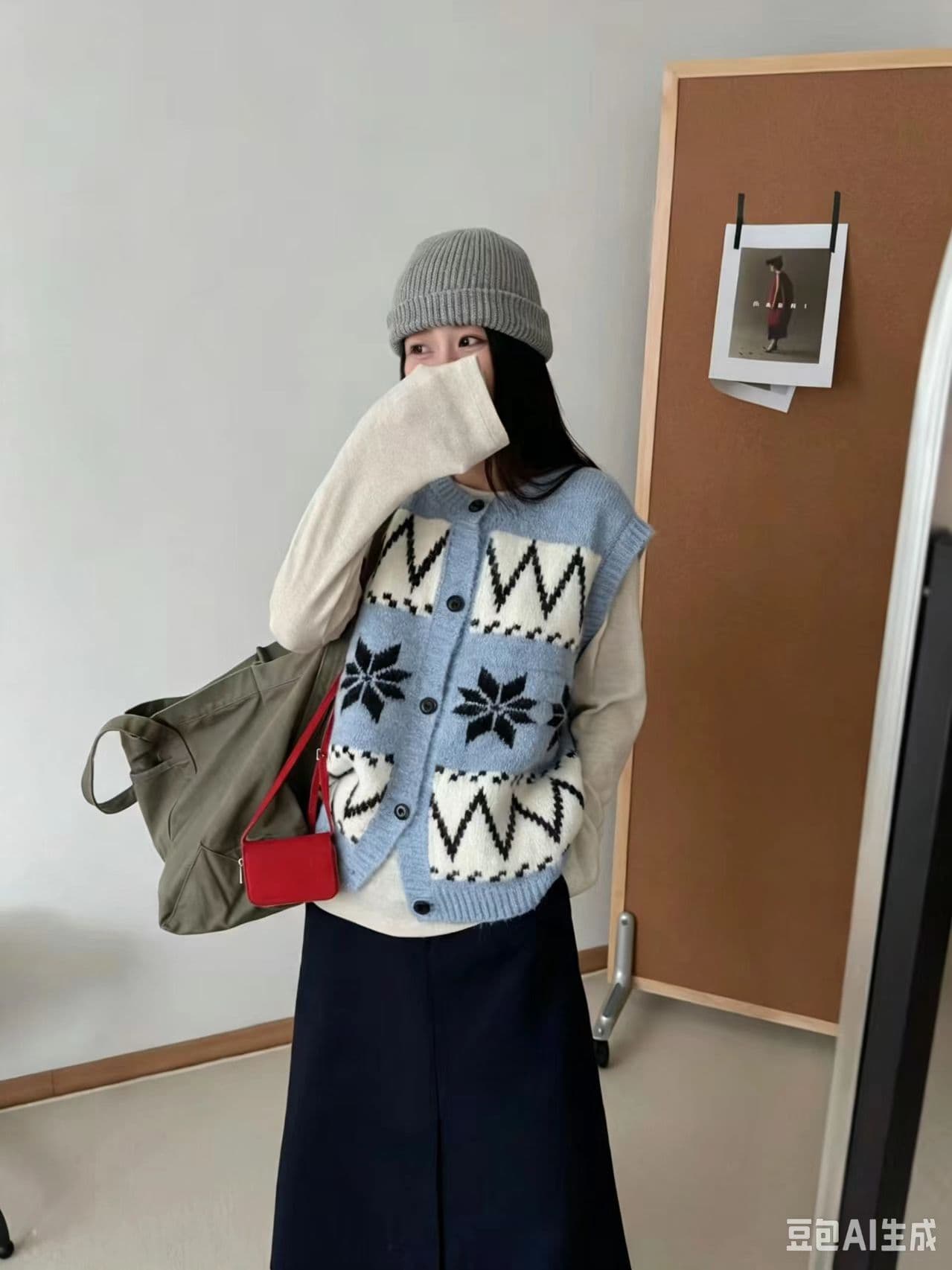 레트로 패치워크 색상 니트 조끼 여자 가을 한 부서 스택 착용 민소매 스웨터 조끼 오픈 가디건 외부 가져 가라. 작은 샤넬 스타일 맨위 상세 이미지 1