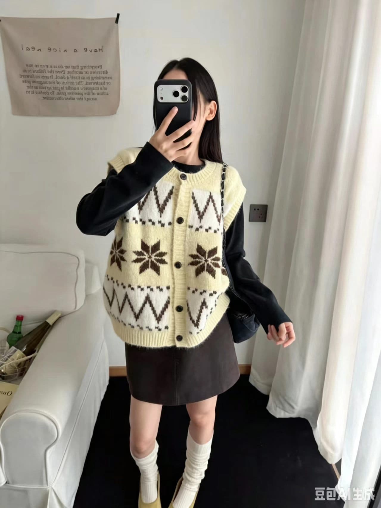 레트로 패치워크 색상 니트 조끼 여자 가을 한 부서 스택 착용 민소매 스웨터 조끼 오픈 가디건 외부 가져 가라. 작은 샤넬 스타일 맨위 상세 이미지 3