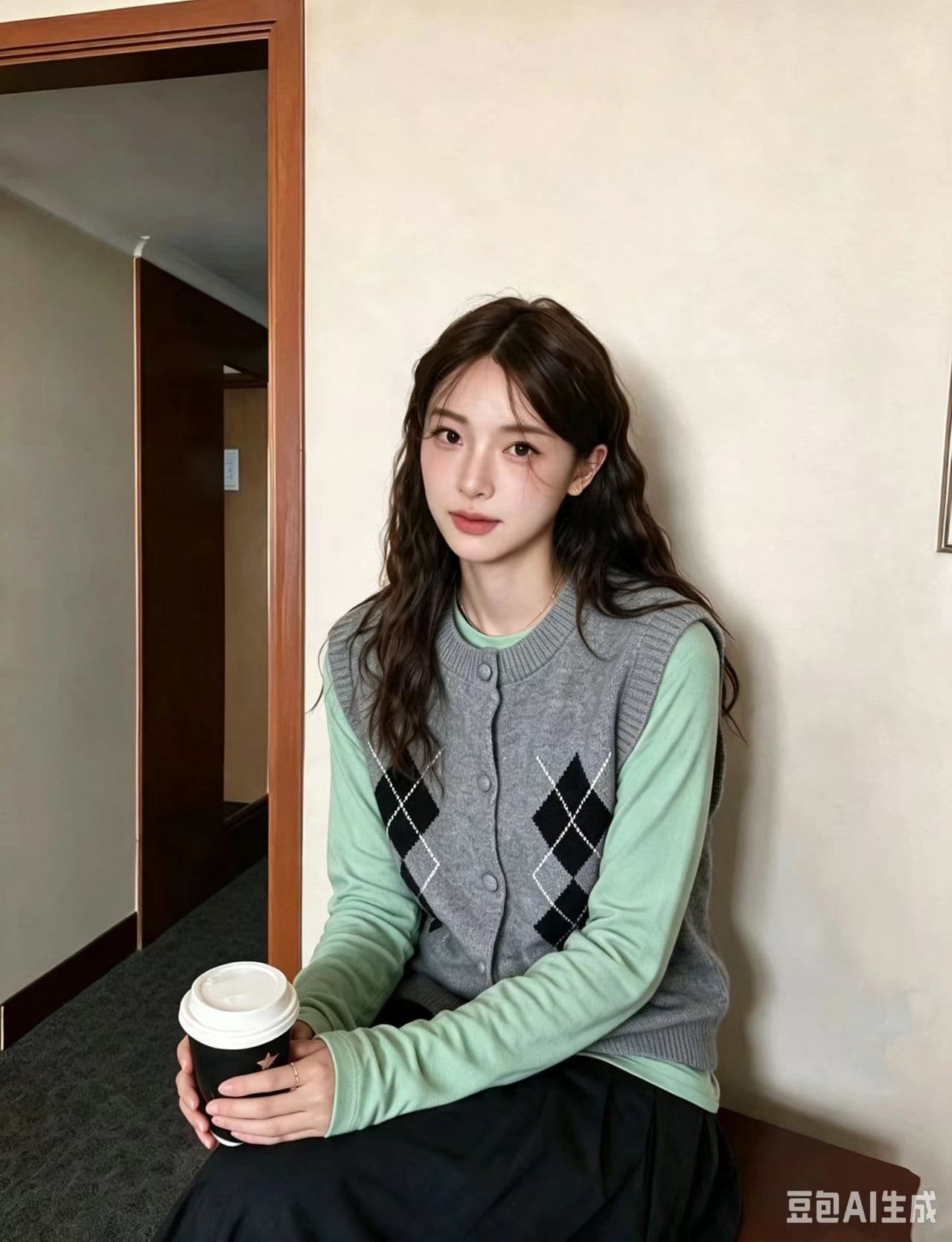 학원 스타일 배색 다이아몬드 모양 니트 베스트 2026 년 가을 아름다운 부드럽다 어깨 조끼 고유 한 다용도 맨위 이미지 4