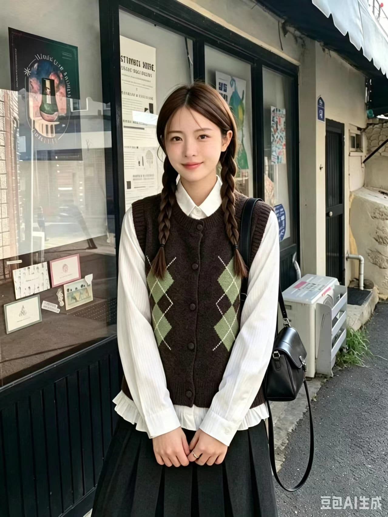 학원 스타일 배색 다이아몬드 모양 니트 베스트 2026 년 가을 아름다운 부드럽다 어깨 조끼 고유 한 다용도 맨위 이미지 2