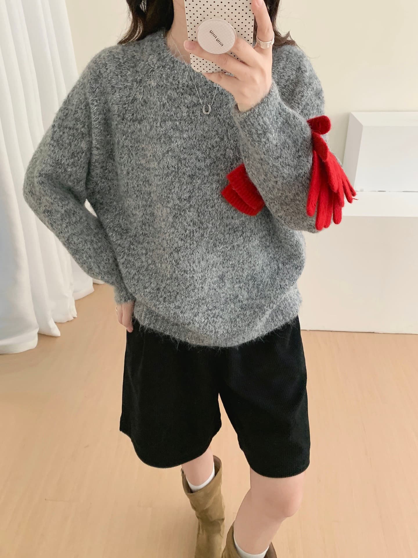 miu 부서 우유 fufu 스웨터 여자 느긋한 바람 고급 센스 겨울 착용 가져 가라. 루즈핏 두꺼운 보온 니트 스웨터 재킷 이미지 3