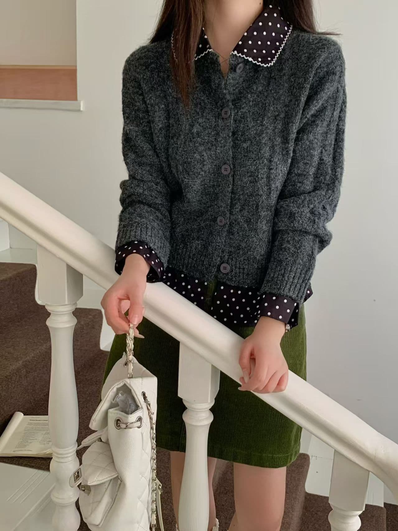 n 페이크 레이어드 레트로 도트 무늬 여성 코트 가을 겨울 새로운 마 무늬 스웨터 오픈 가디건 몸매 가꾸기 달콤한 차가운 맨위 상세 이미지 8