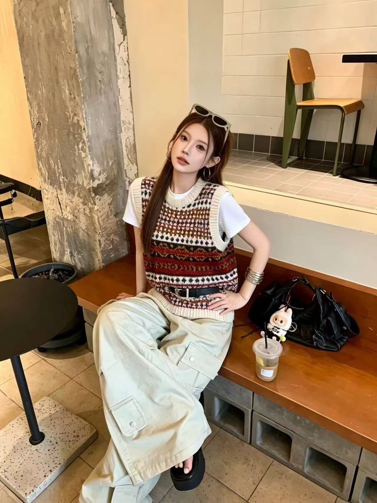 프랑스식 레트로 배색 자카드 라운드 넥 니트 스웨터 조끼 여성 2026 봄 디자인 센스 스택 착용 다용도 베스트 상세 이미지 2