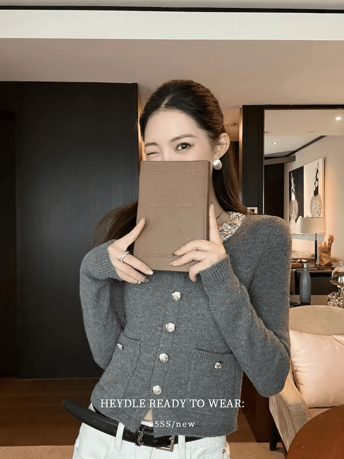 검은 콩 흠 제니 정원 꽃 실 패치워크 작은 샤넬 스타일 쇼트 스타일 스웨터 품격 라운드 넥 풀오버 니트 맨위 이미지 4