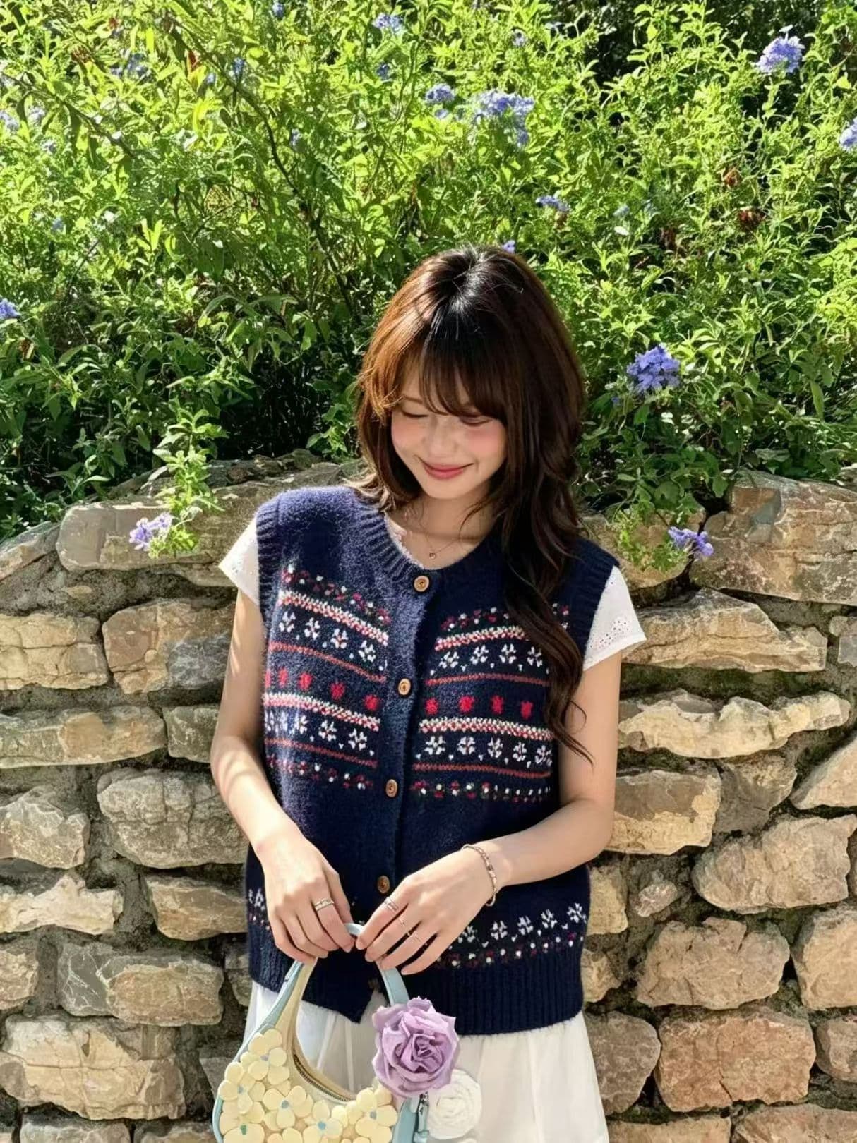 한국 스타일 레트로 라운드 넥 니트 베스트 오픈 가디건 여성 어깨 조끼 스택 착용 달콤함 느긋한 바람 민소매 스웨터 외부 가져 가라. 상세 이미지 9
