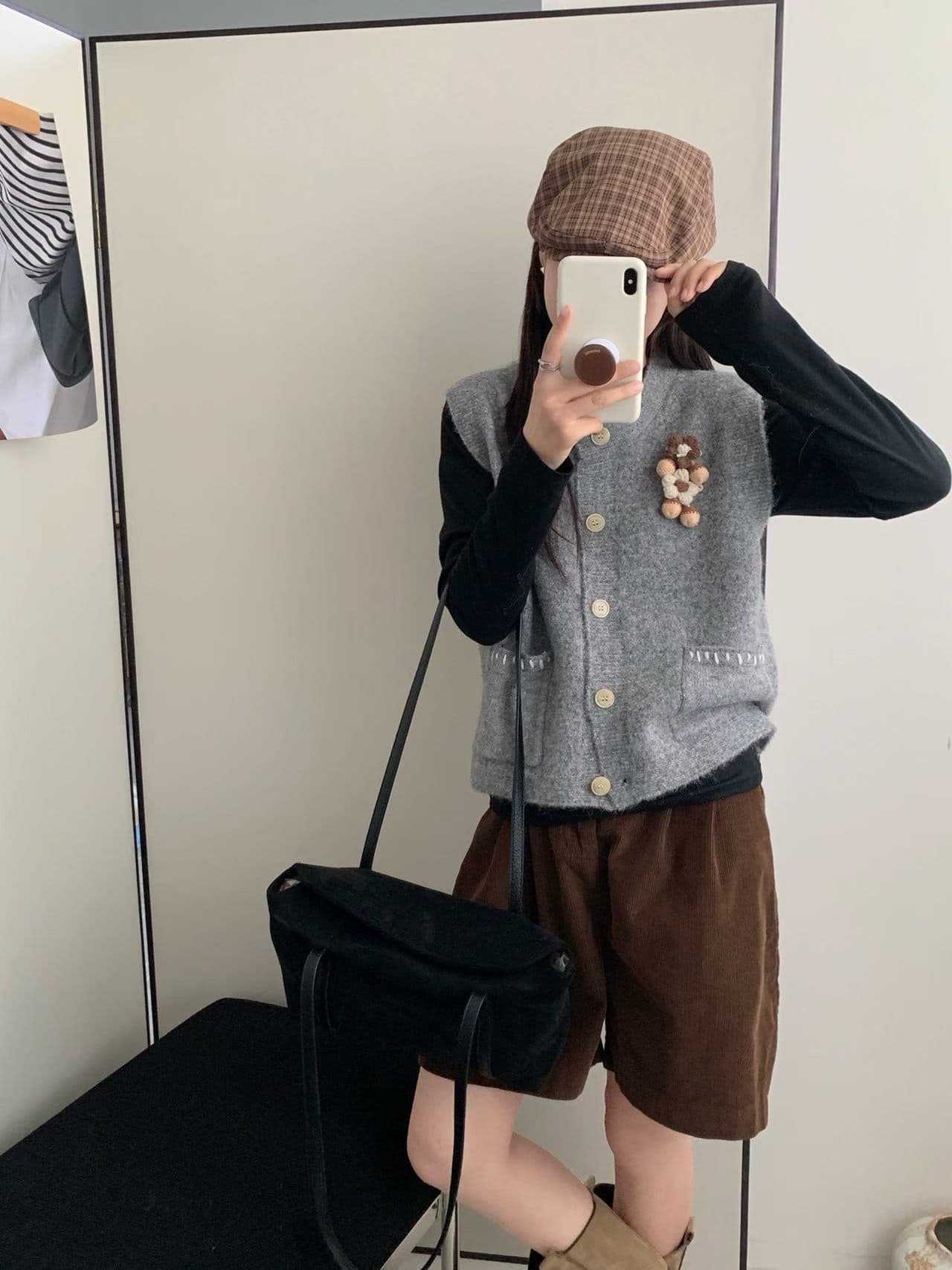 한 부서 3 차원 꽃 라운드 넥 스택 착용 니트 베스트 오픈 가디건 여자 가을 외부 가져 가라. 민소매 스웨터 조끼 어깨 이미지 3