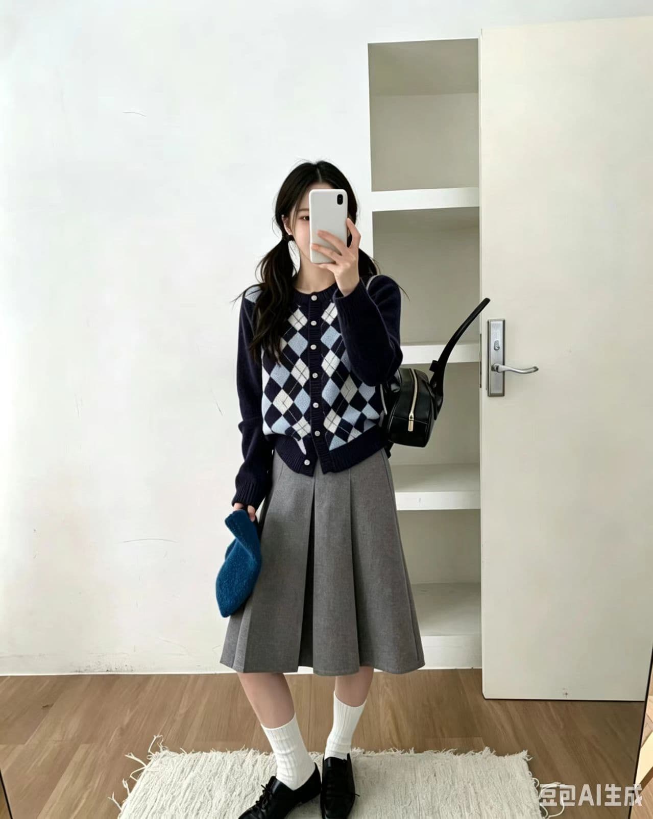 작은 샤넬 스타일 링 그리드 배색 니트 오픈 가디건 여성 학원 스타일 분위기 센스 연령 감소 쇼트 스타일 맨위 상세 이미지 1