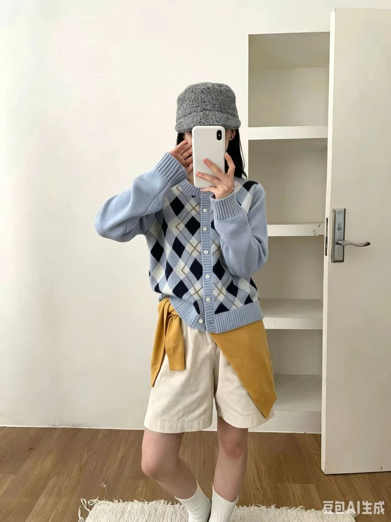 작은 샤넬 스타일 링 그리드 배색 니트 오픈 가디건 여성 학원 스타일 분위기 센스 연령 감소 쇼트 스타일 맨위 상세 이미지 5