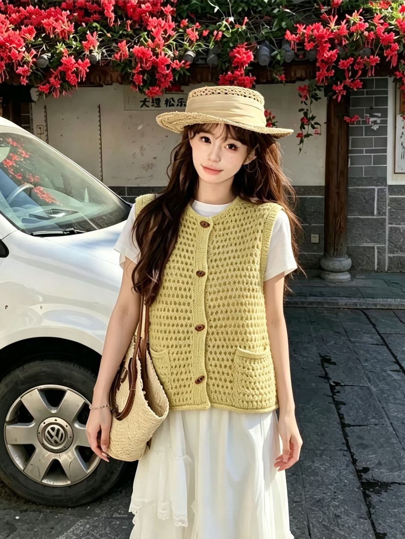 한 부서 두꺼운 바늘 소뿔 버클 어깨 니트 베스트 오픈 가디건 여성 루즈핏 두꺼운 스타일 스택 착용 스웨터 조끼 맨위 상세 이미지 5