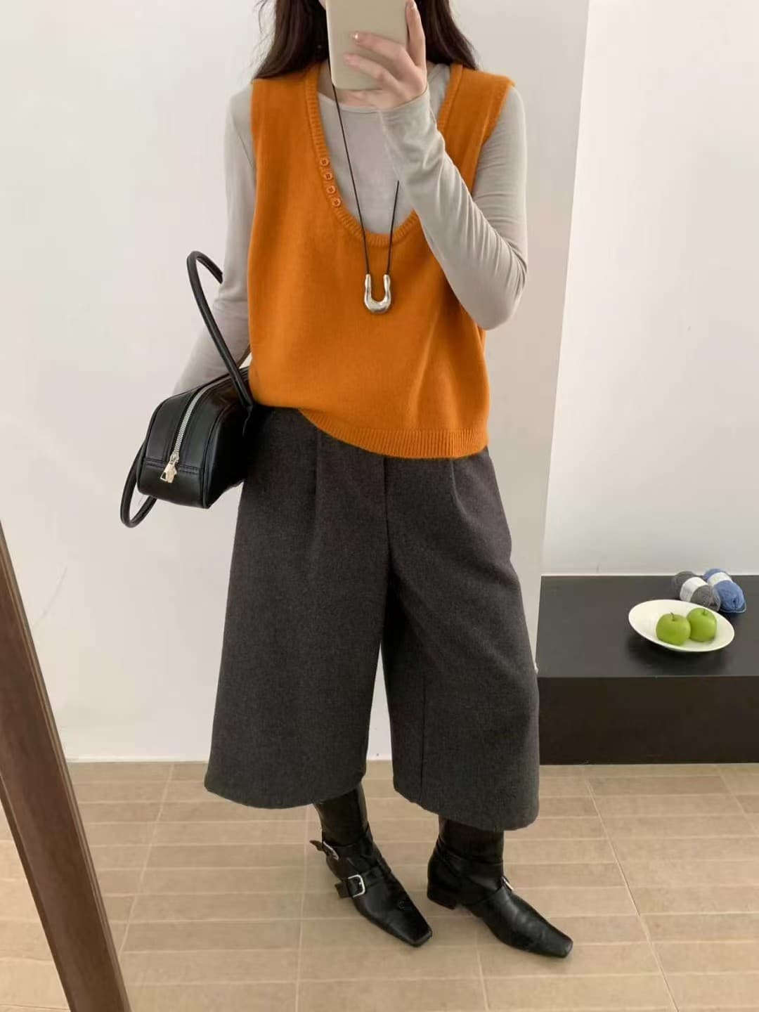 한 부서 미니멀리즘 측면 버클 u 칼라 스웨터 조끼 여성 가을 겨울 새로운 인사이드 가져 가라. 스택 착용 루즈핏 민소매 니트 베스트 트렌디 이미지 4