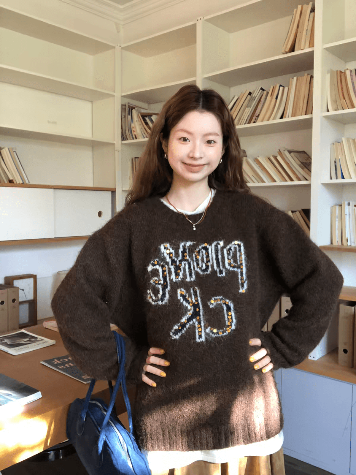 레드 맨 파빌리온 스웨터 여자 2026 새로운 겨울 느긋한 고급 센스 맨위 고유 한 아름다운 자이언트 잘 생긴 니트 스웨터 이미지 2