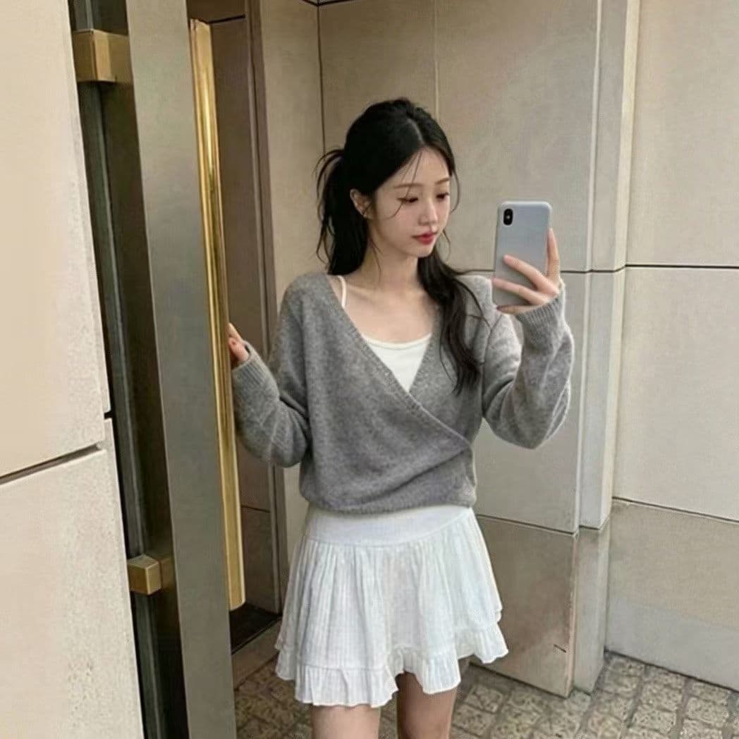 디자인 센스 한 부서 새로운 V넥 십자가 니트 오픈 가디건 여성 루즈핏 슬림해 보이는 다용도 스웨터 코트 맨위 트렌디 상세 이미지 7