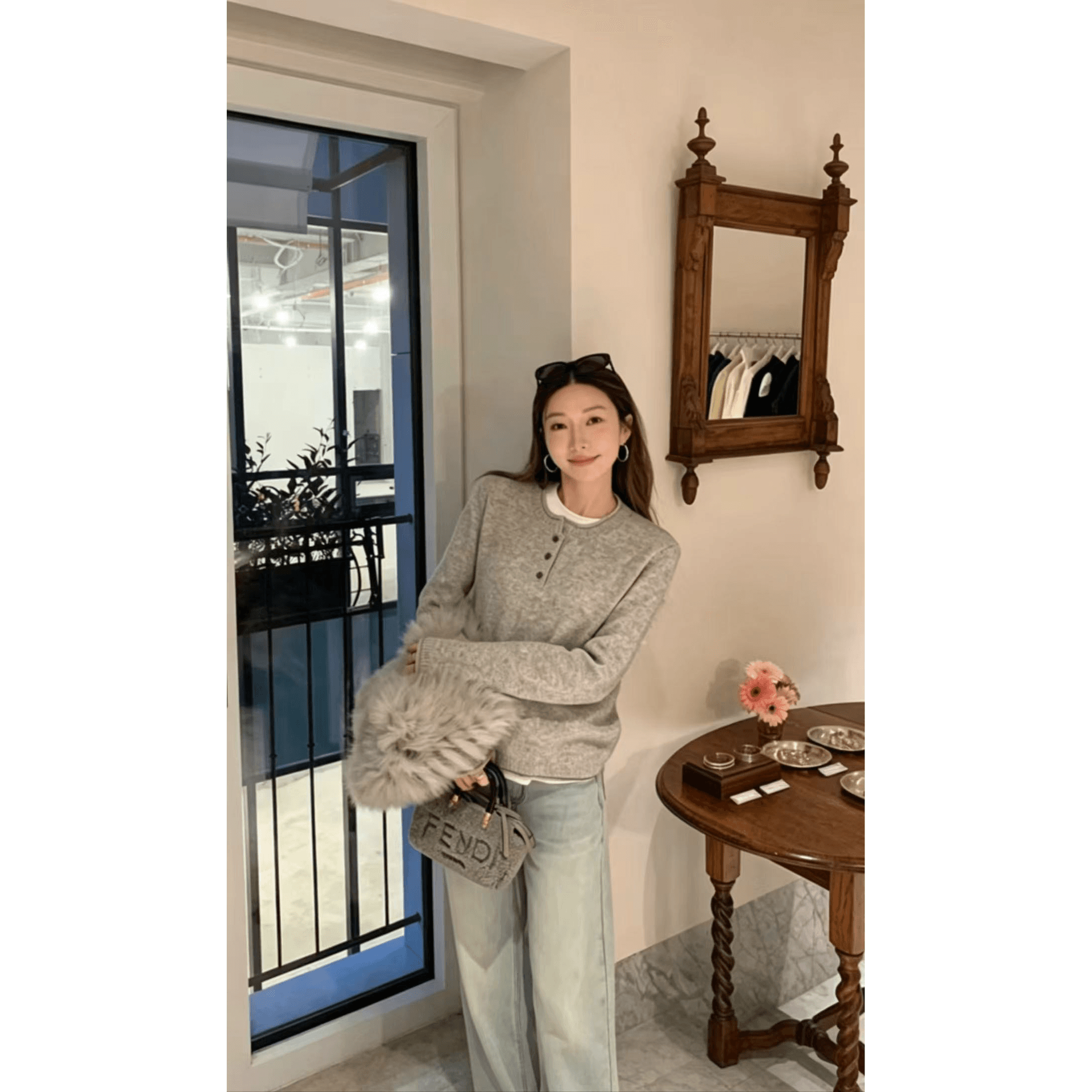 라운드 넥 반 개방 버클 니트 기본 셔츠 여성 가을 새로운 긴팔 인사이드 가져 가라. 스웨터 루즈핏 다용도 맨위 이미지 5
