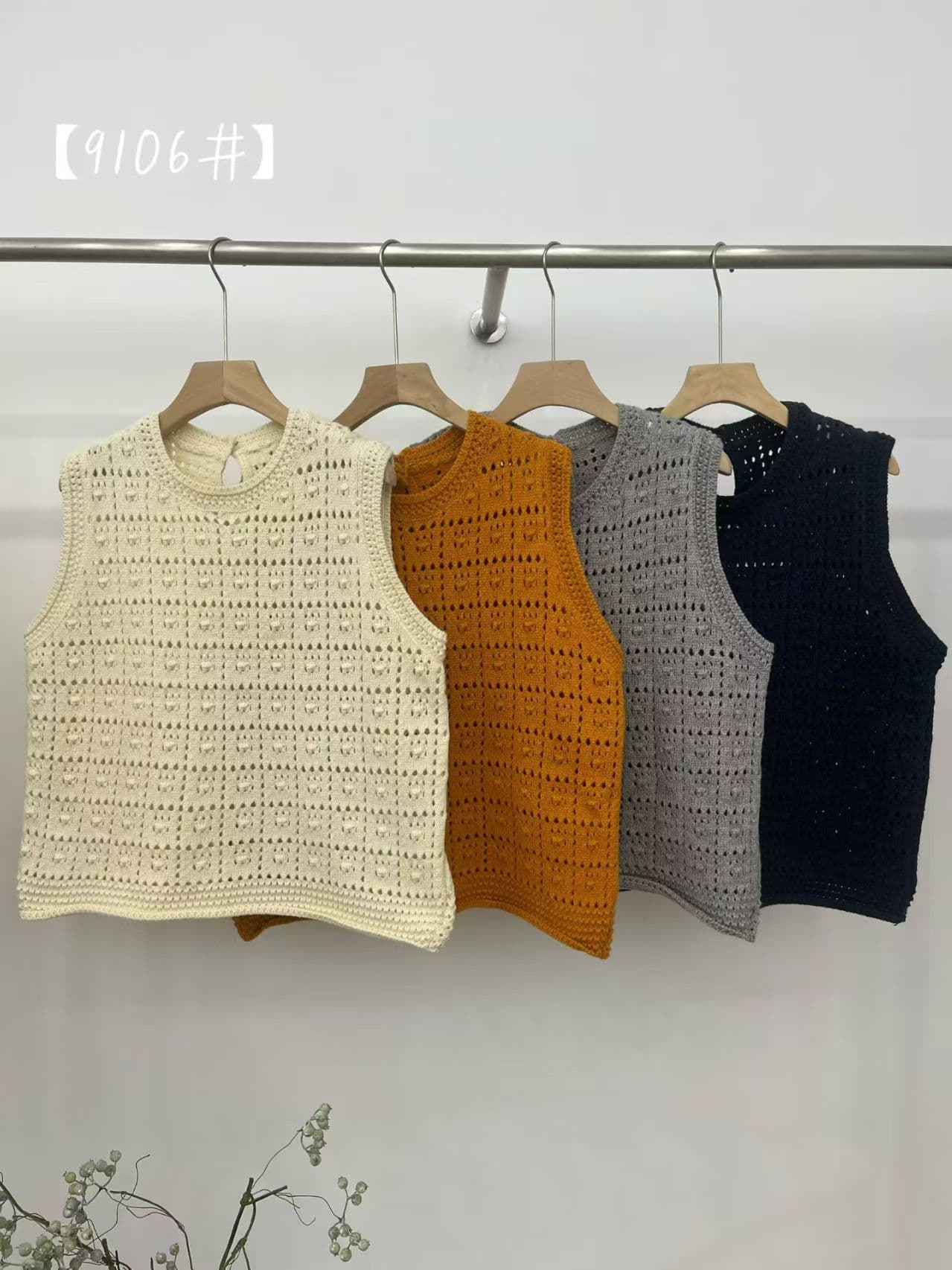 홀로우 아웃 부드러운 찹쌀 라운드 넥 스택 착용 가을 새로운 니트 조끼 여자 스택 착용 다용도 민소매 어깨 스웨터 조끼 상세 이미지 1