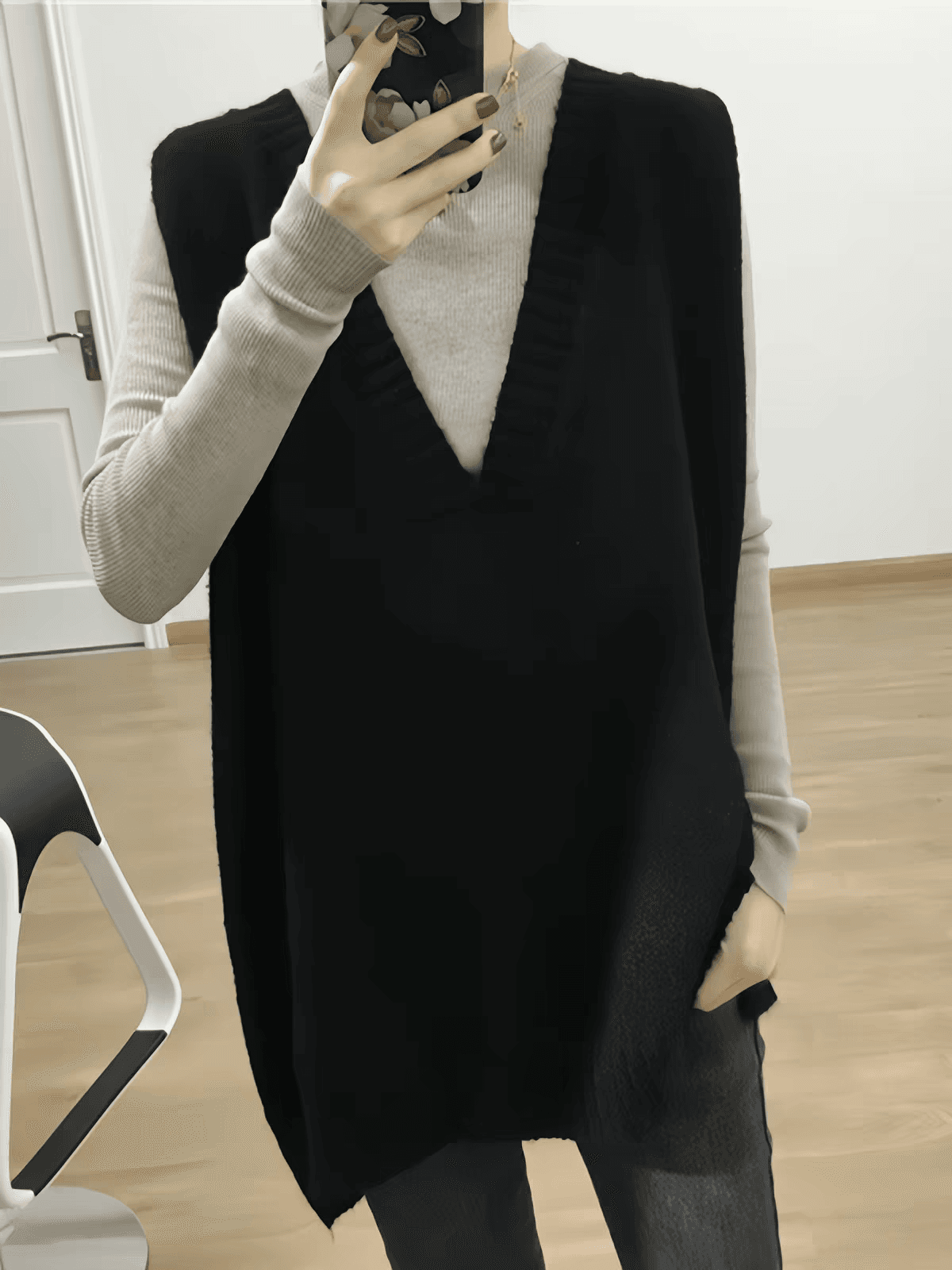 한국 동대문 느긋한 바람 가을 겨울 양모 V넥 양모 베스트 중간 길이 조끼 여성 외출용 200 kg 어깨 이미지 4