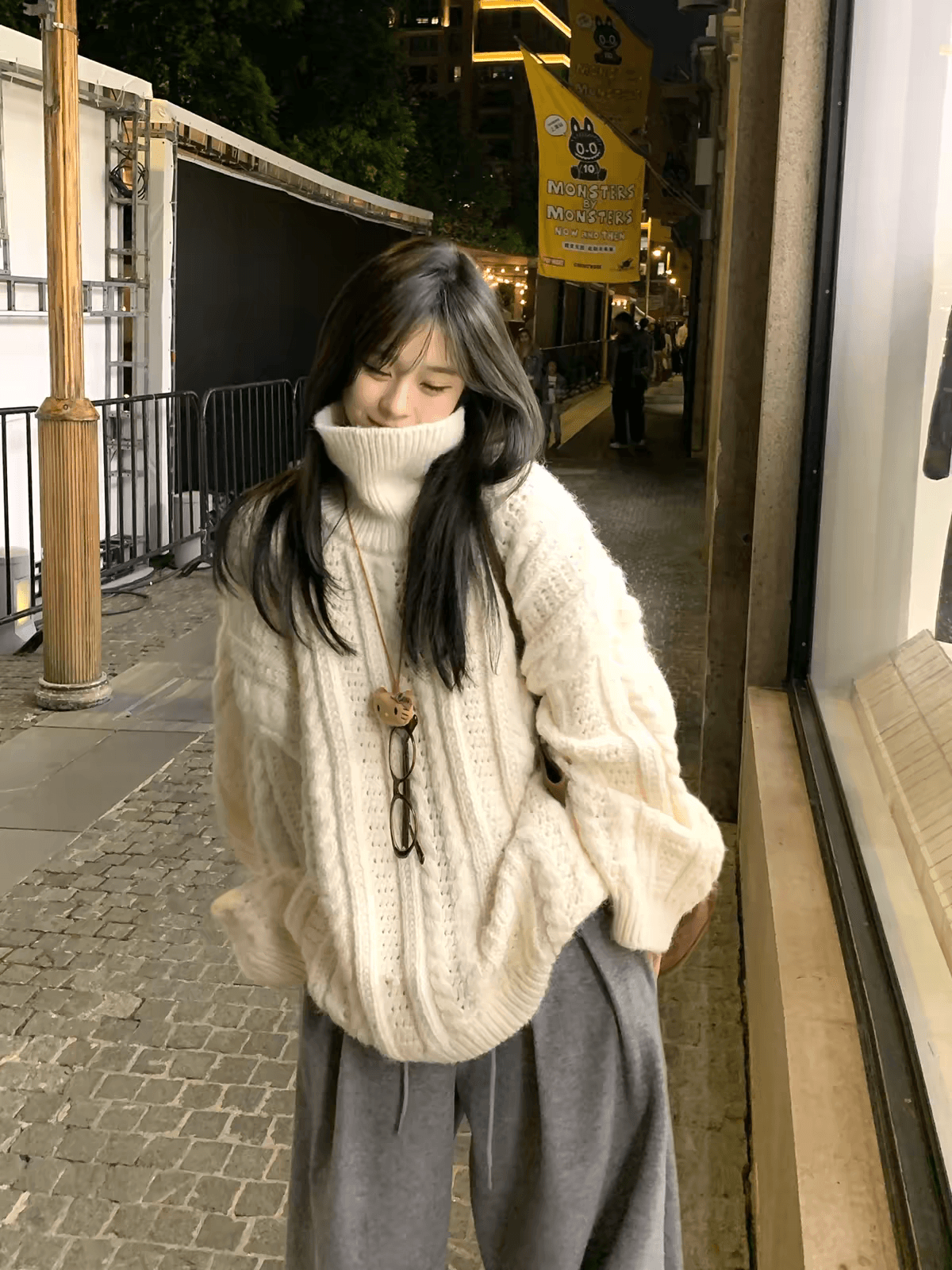 꽈배기 터틀넥 스웨터 겨울 한 부서 루즈핏 캐주얼 느긋한 두꺼운 보온 인사이드 가져 가라. 만나는 맨위 여성 상세 이미지 1
