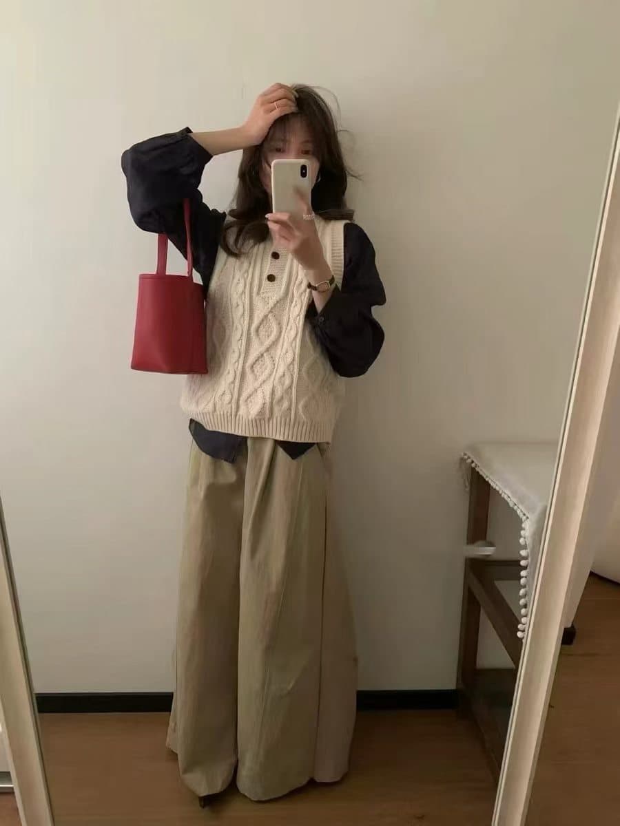 한 세대 레트로 꽈배기 스웨터 베스트 조끼 여성 짧은 봄 가을 품격 고급 센스 민소매 니트 스웨터 맨위 이미지 3